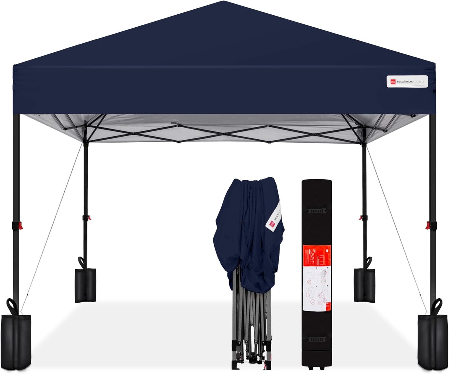 Best Choice Products 8x8ft Pop Up Canopy Tent, Outdoor Shade, 1 Person 1 Minute Set Up, Carry Case, 4 Weight Bags – Navy Blue