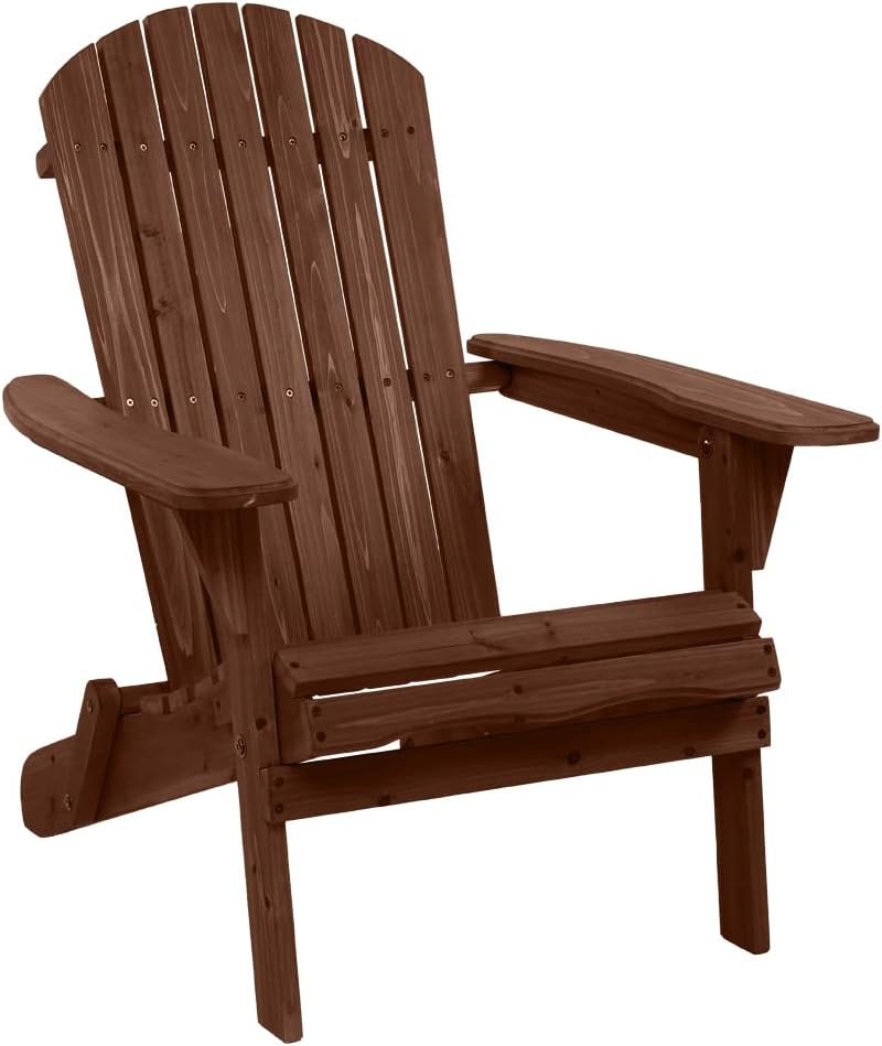 Outvita Wood Adirondack Chair, Folding Wooden Lounge Seating, All Weather Outdoor Furniture Chair with Armrest for Garden Fire Pit Yard Beach, 350 LB Support – Carbonized