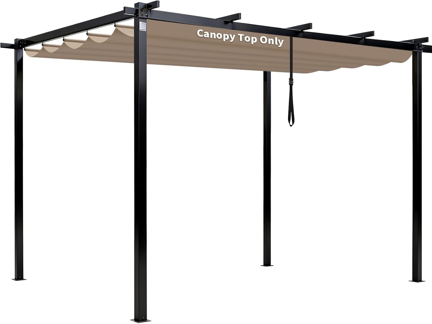 10′ X 10′ Pergola Shade Cover for Outdoor Retractable Durable Fabric Canopy Replacement Top Only, Sun Shade for Outside (Beige)