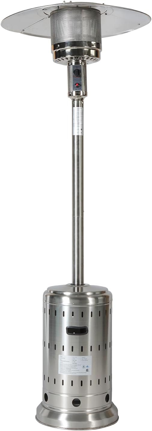 48,000 BTU Propane Patio Heater for Outdoor Use with Wheels and Cover, Stainless Steel Burner for outdoor use, Triple Protection System, Garden Commercial Residential(Silver)