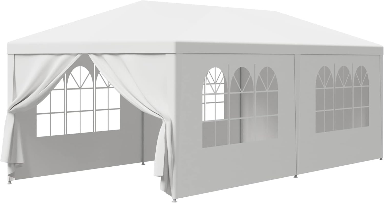 10′ x 20′ Outdoor White Waterproof Gazebo Canopy Tent with Removable Sidewalls Windows Heavy Duty Tent for Party Wedding Events Beach BBQ…