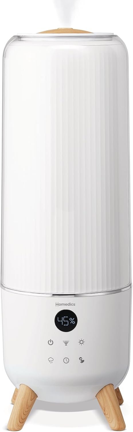 Homedics Cool Mist Ultrasonic Humidifier for Bedroom, Large Room Humidifier, Top-Fill 1.47-Gal Tank, Essential Oil Pads, Built-In Timer, 3 Mist Settings, Air Humidifier for Home, Office, Plants