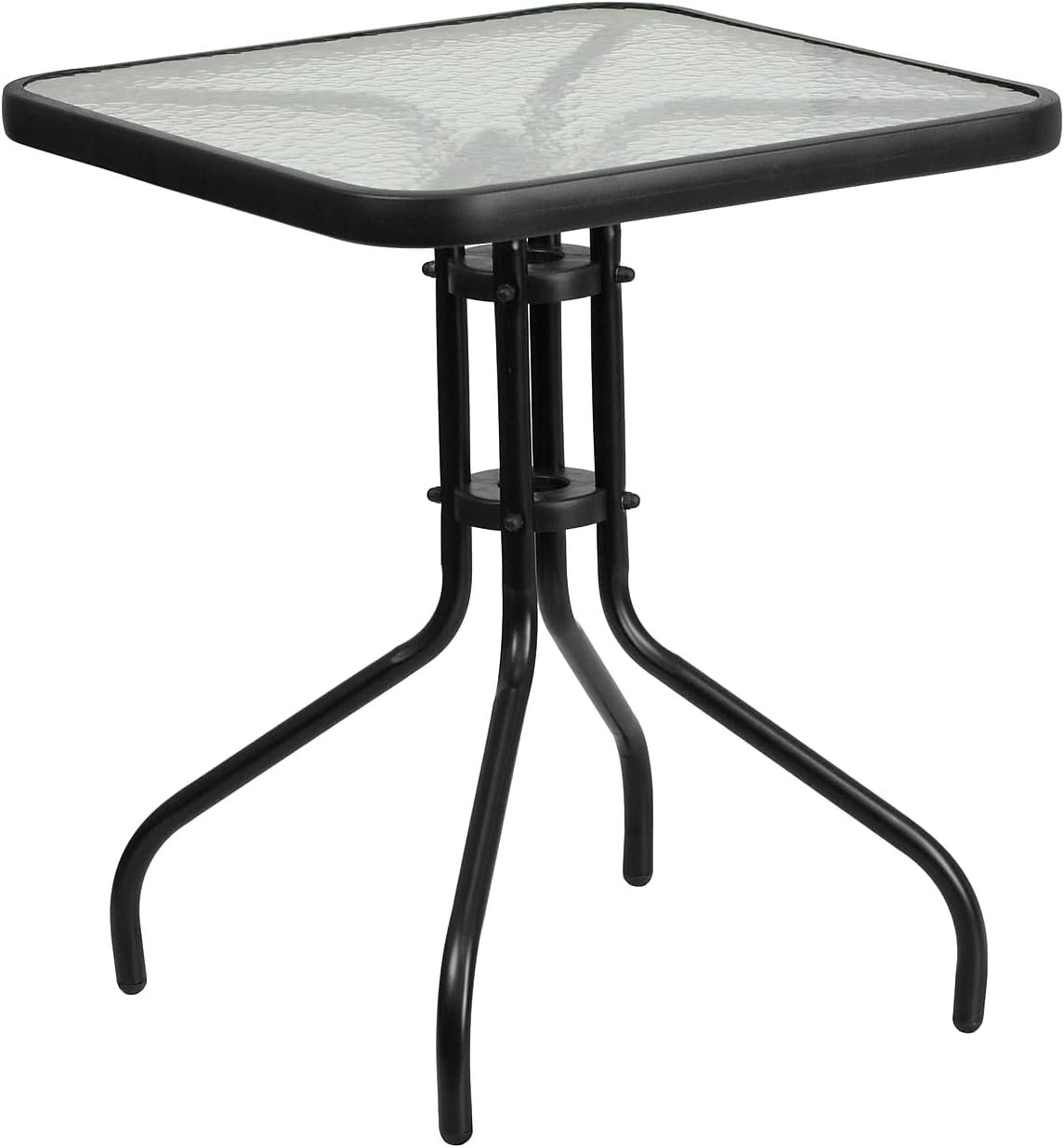 Flash Furniture Barker 23.5″ Square Indoor/Outdoor Tempered Glass Patio Side Table, Outdoor Patio Table for Commercial or Residential Use, Clear/Black