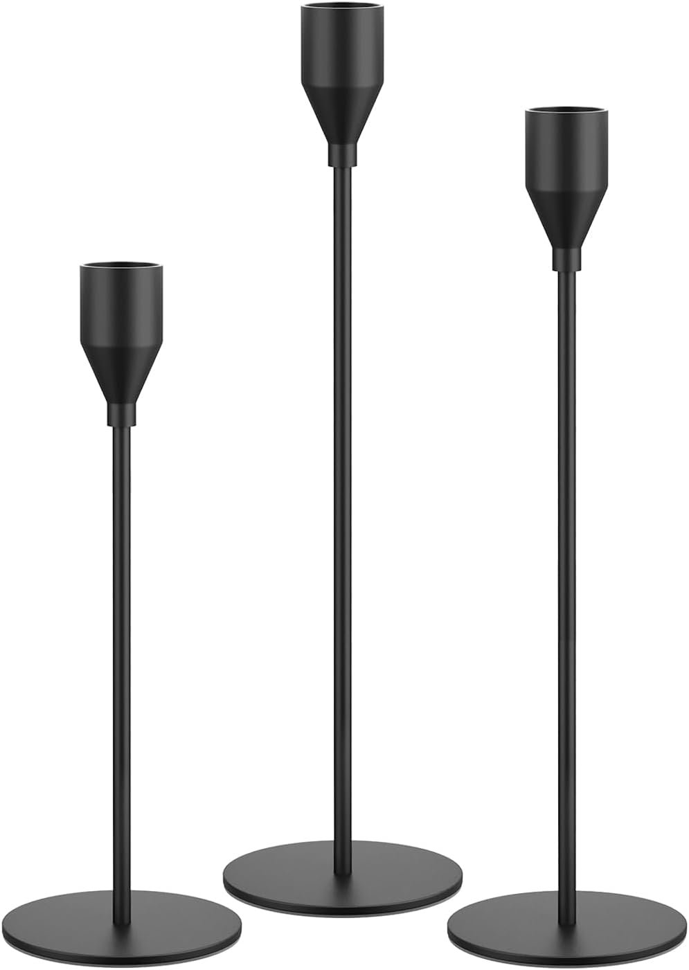 NLBTW Matte Black Taper Candle Holders, Set of 3 Metal Candlestick Holders for Candle Sticks Holder Decor, Ideal for Mantle Table Centerpiece, Weddings, Dining, Housewarming Gift & Anniversaries