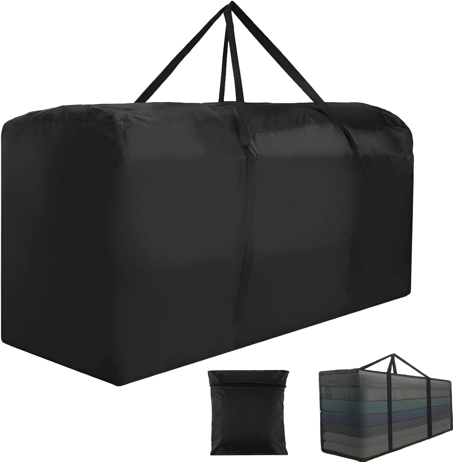 68″ Extra Large Waterproof Outdoor Cushion Storage Bag, Heavy Duty Patio Furniture Cover with Zipper & Handles for Chair Cushions, Christmas Tree Storage, Pool Decor & Moving, Black/Beige (Black)