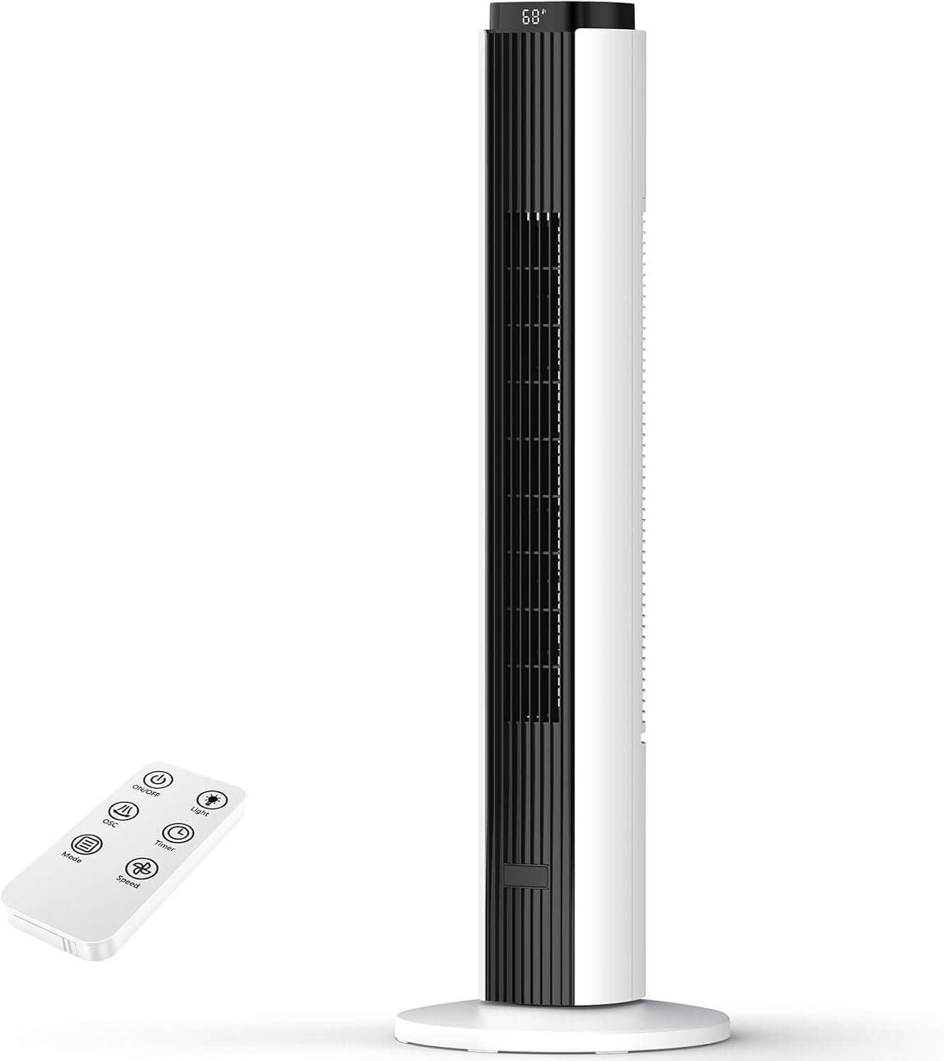 Electactic Tower Fan for Bedroom 23ft/s Fan with Remote Quiet Bladeless Standing Fan for Indoor, 4 Mode, 6 Speeds, 80° Oscillating, 12H Timer for Home Office, 37″, Black White