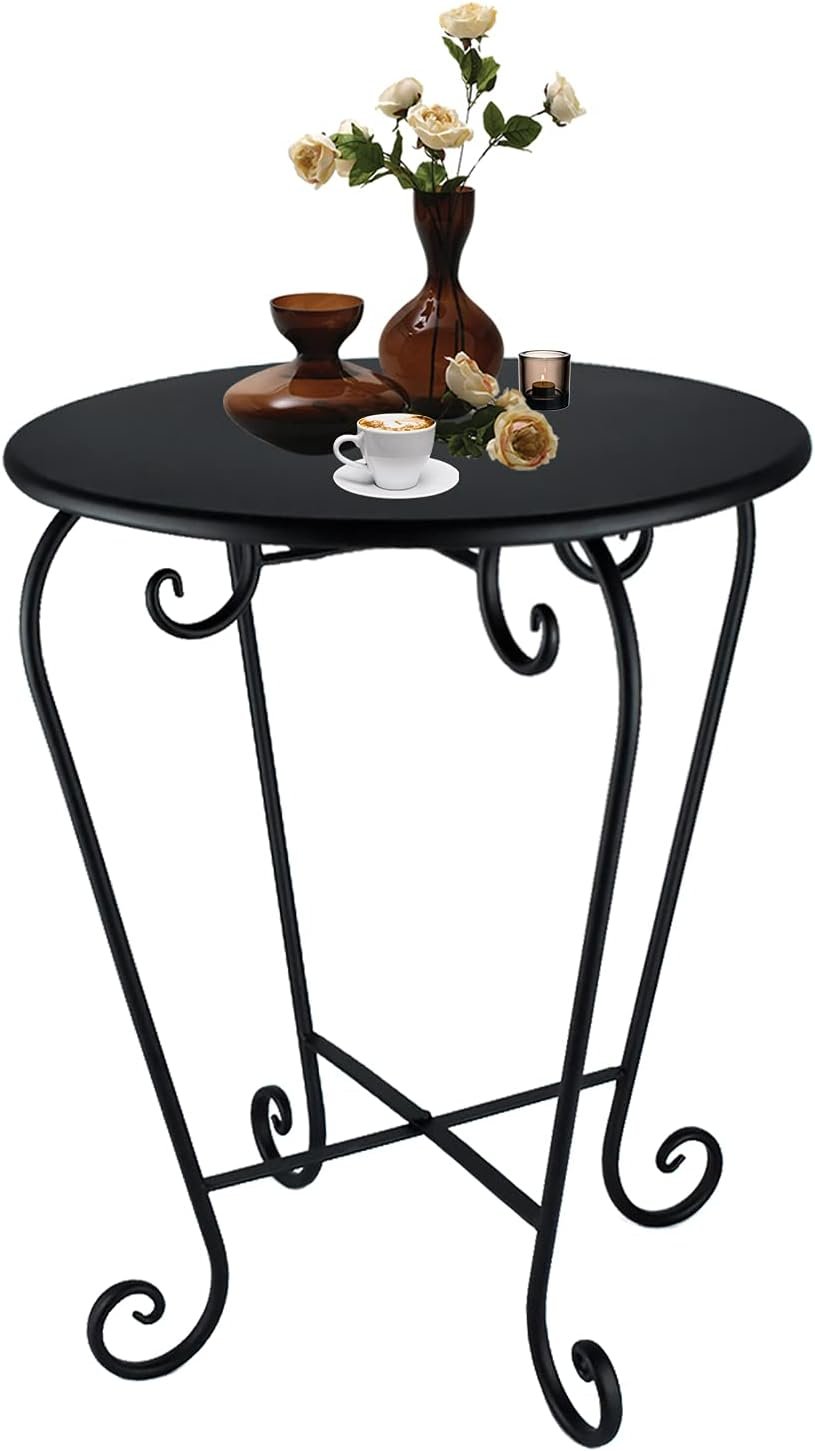 Small Patio Side Table,Round Metal Side Table,Weather Resistant Anti-Rust Outdoor Side Tables,Outdoor End Table for Garden,Porch,Balcony,Yard,Black