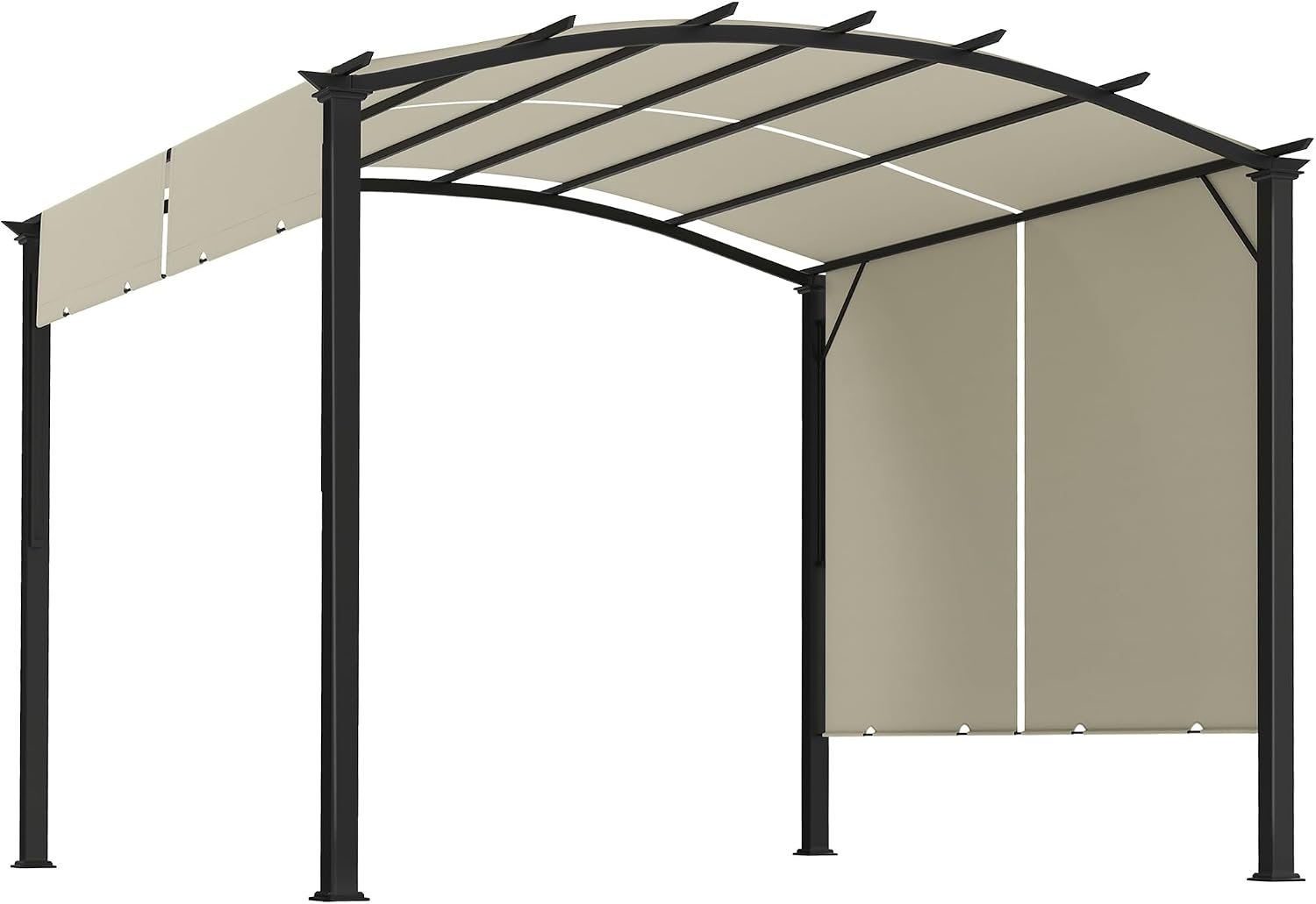 Outsunny 11′ x 11′ Outdoor Retractable Pergola Canopy, Arched Sun Shade Shelter, Metal Frame Patio Canopy for Backyard, Garden, Porch, Beach, Beige