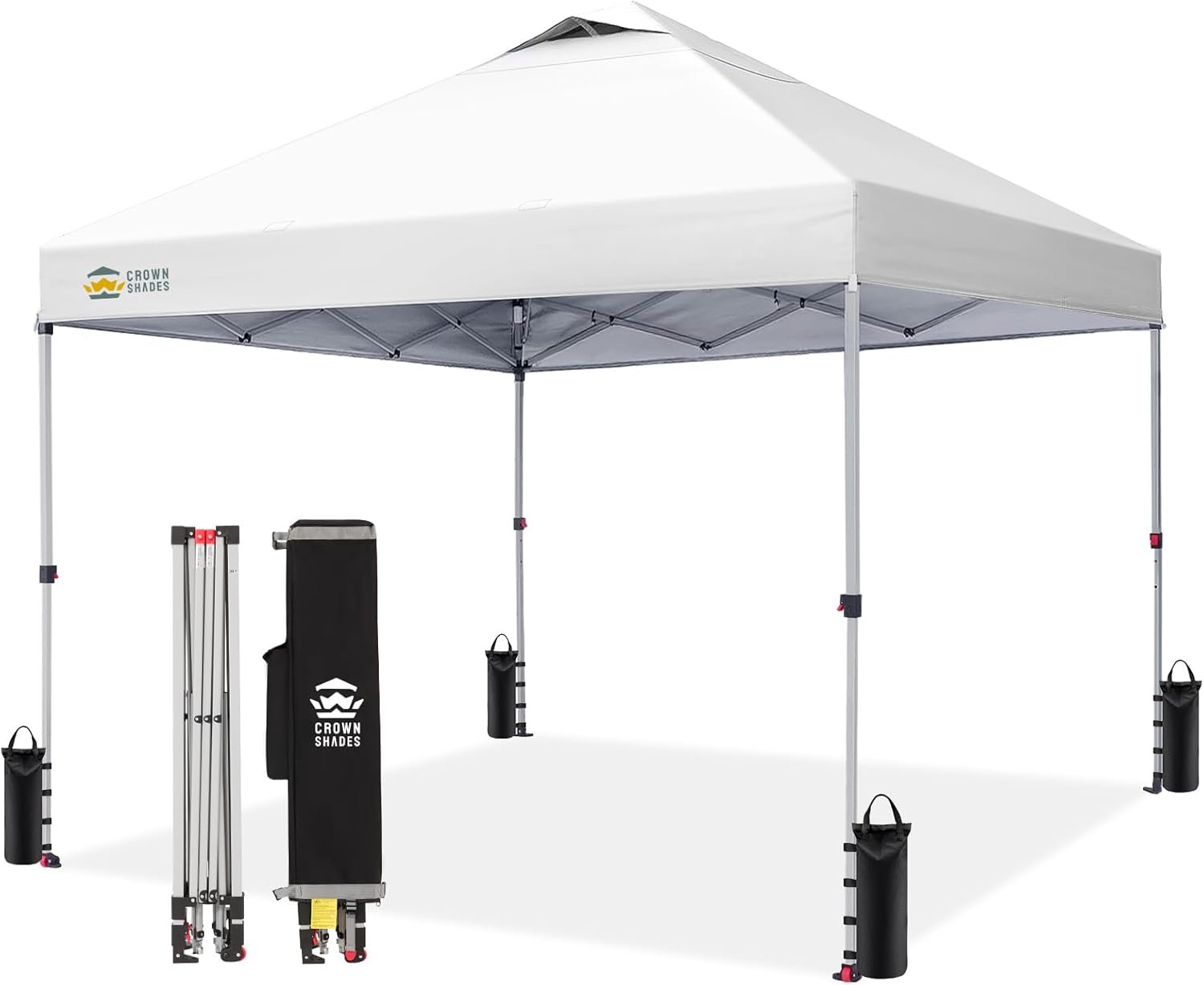CROWN SHADES 10×10 Pop Up Canopy, Patented CenterLok One Push Tent Canopy, Newly Designed STO-N-GO Storage Bag, 8 Stakes, 4 Ropes (10×10, White)