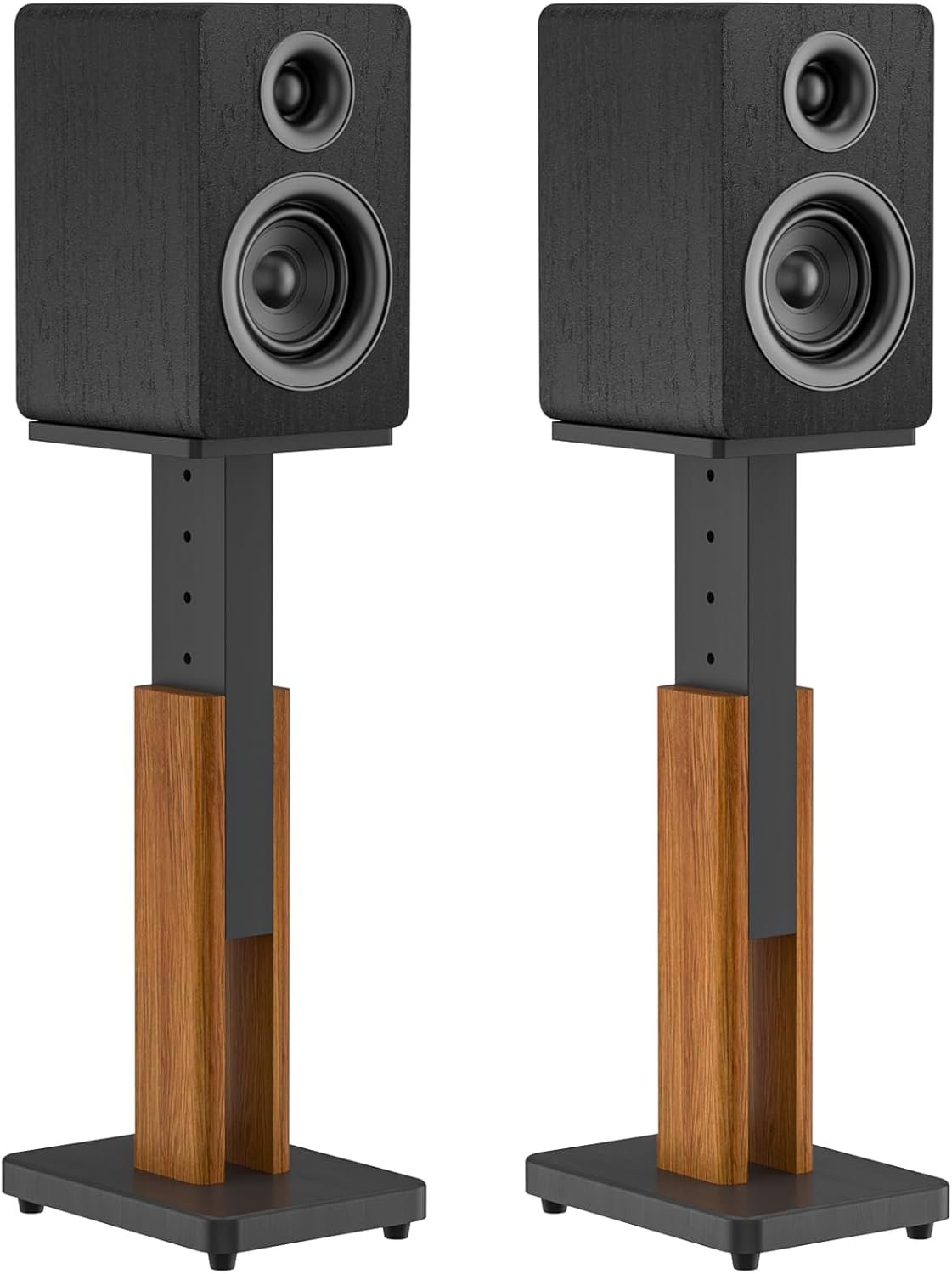 Height Adjustable Speaker Stands Pair with Most Satellite, Studio, Bookshelf Speakers – Wood Grain Floor Speaker Stands for Klipsch, Edifier, JBL Bookshelf Speaker Stands Holds 50Lbs with Cable Clips