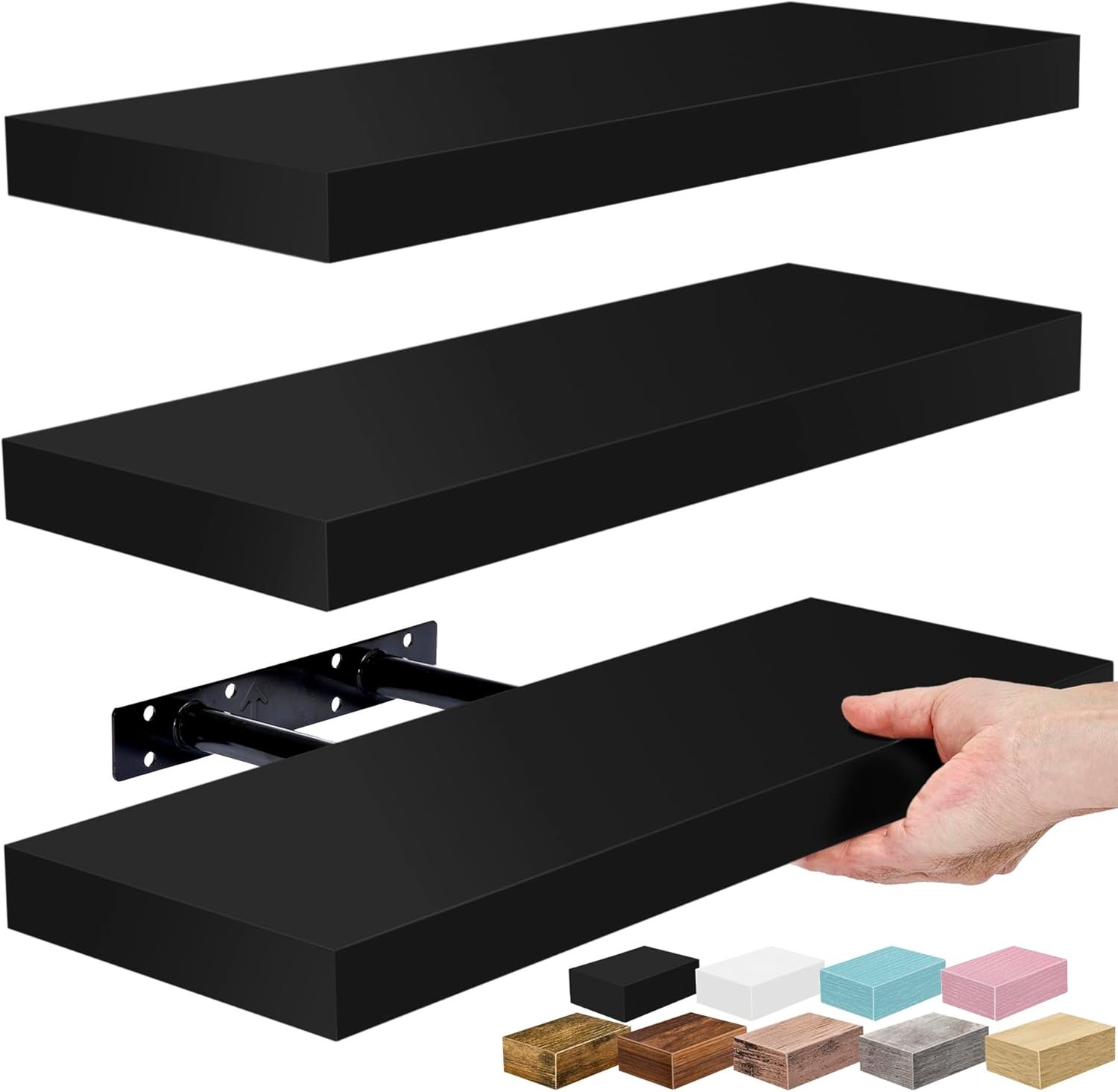 Sorbus Floating Shelves for Wall – 16 Inch Floating Shelf for Kitchen, Bedroom, Living Room, Bathroom, Home & Wall Decor – Mounted Bathroom Shelves with Invisible Brackets (Black, 3 Pack)