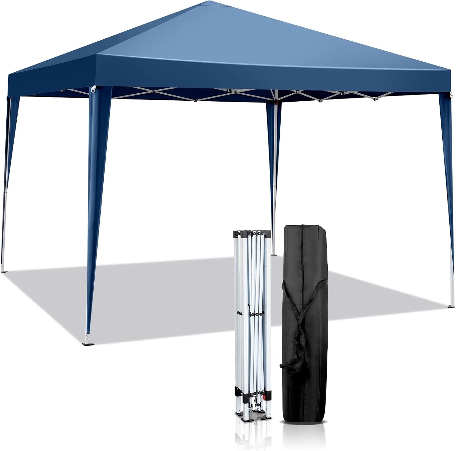 3m x 3m Pop Up Canopy Tent, Outdoor Instant Shelter Folding Canopy with Carry Bag for Commercial Events, Party, Backyard BBQ, Camping, Blue