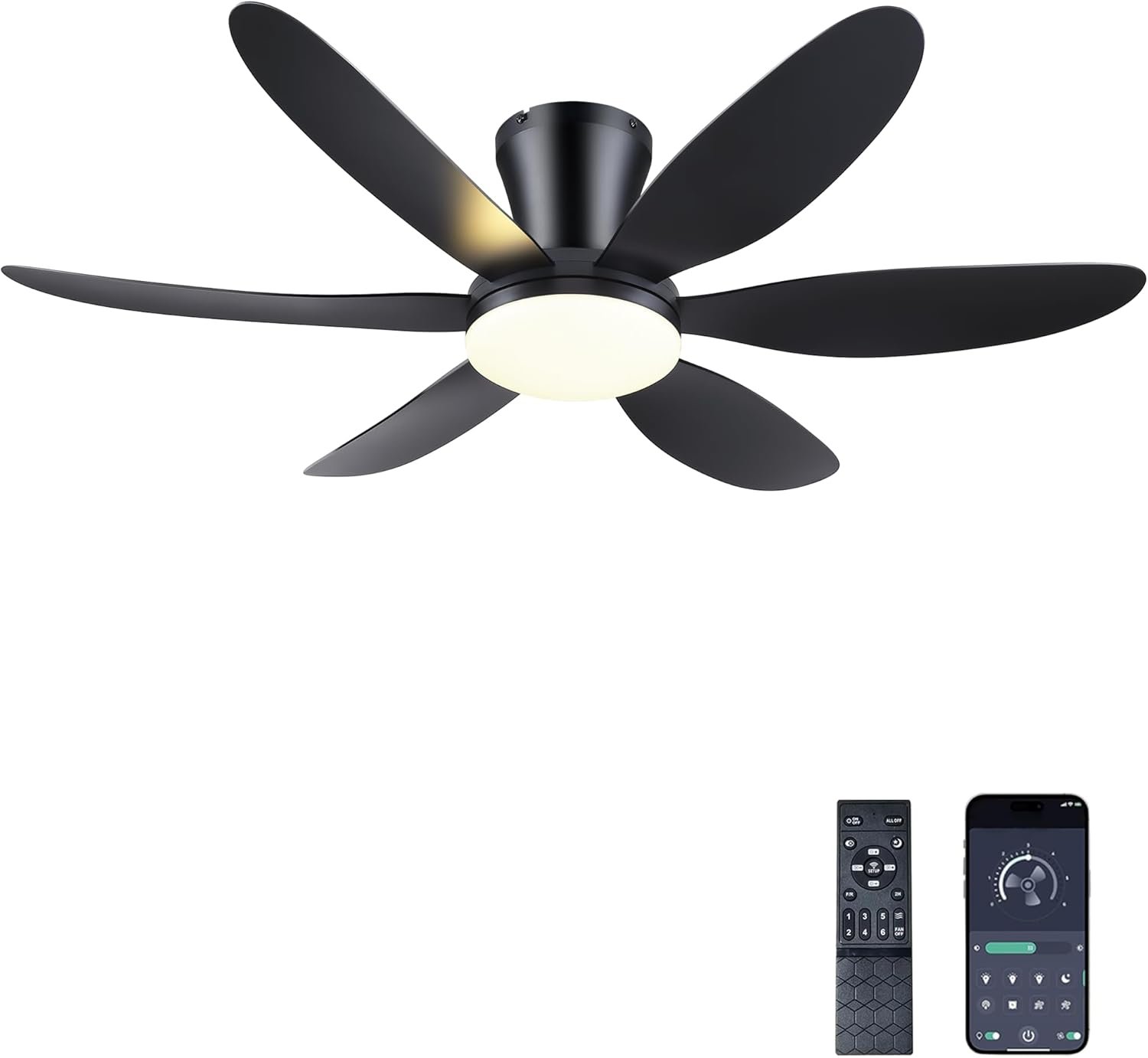 GJeg Ceiling Fans with Lights,42″ Low Profile Ceiling Fan with Light and Remote Control,Flush Mount, Reversible, Dimmable, Noiseless, Black Ceiling Fan for Bedroom