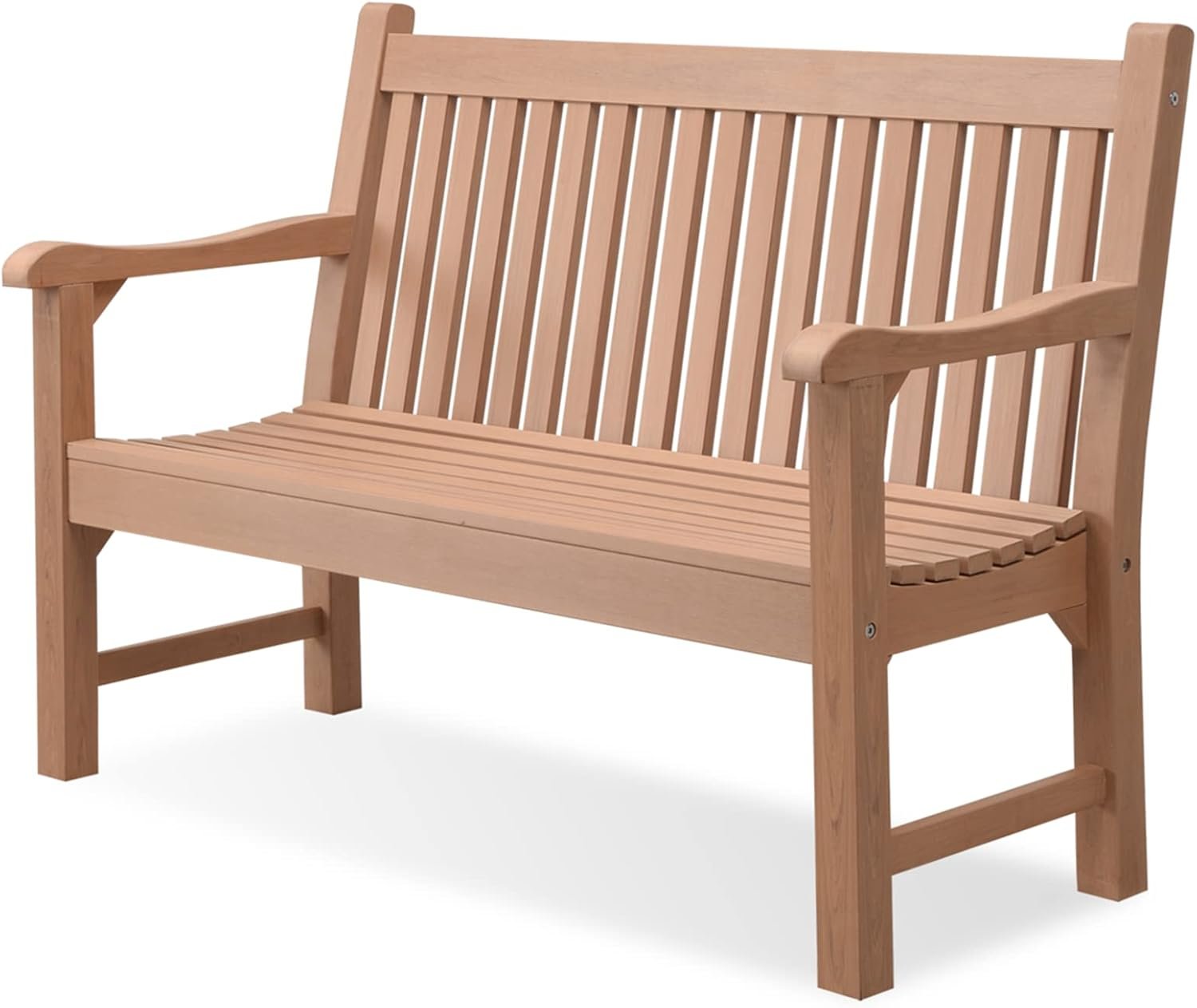 Psilvam 2-Person Outdoor Bench with 700 Lbs Weight Capacity, Poly Lumber Weatherproof Garden Bench Seating for Porch, Balcony and Park, All-Weather Patio Bench Furniture (Teak)