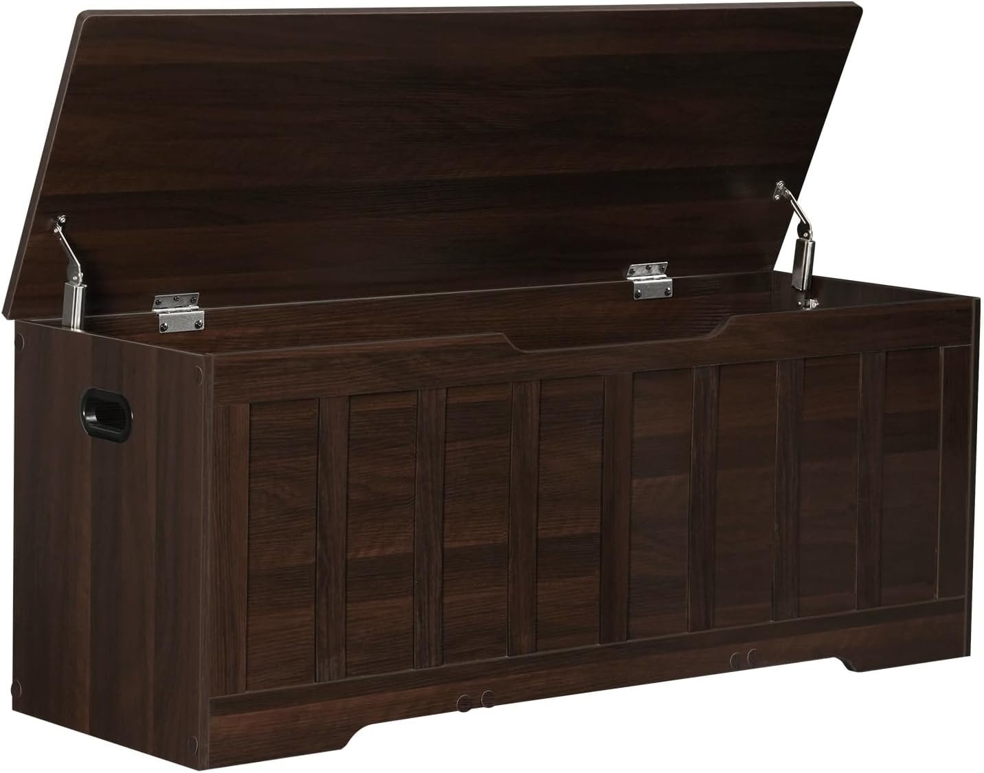 VANKILEY 47.2″ Storage Chest Extra Large, Storage Trunk with 2 Safety Hinges, Wooden Storage Bench, Shoe Bench, 47.2×15.7×19.1 Inch, Easy Assembly, for Bedroom, Living Room, Entryway, Espresso