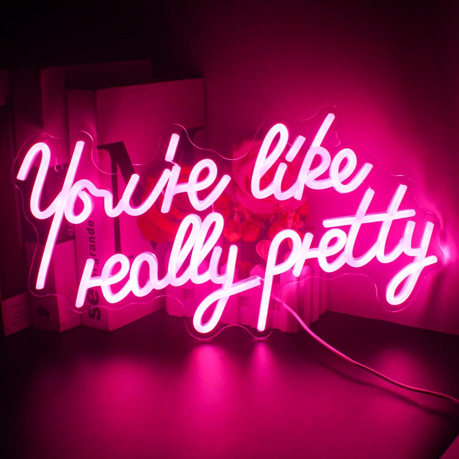 Lucunstar You’re Like Really Pretty Neon Sign Led Sign Pink Led Neon Light for Wall Decor Neon Signs for Wall Decor Light Sign for Wedding Dimmable Switch USB with Neon Sign for Bedroom Home Decor