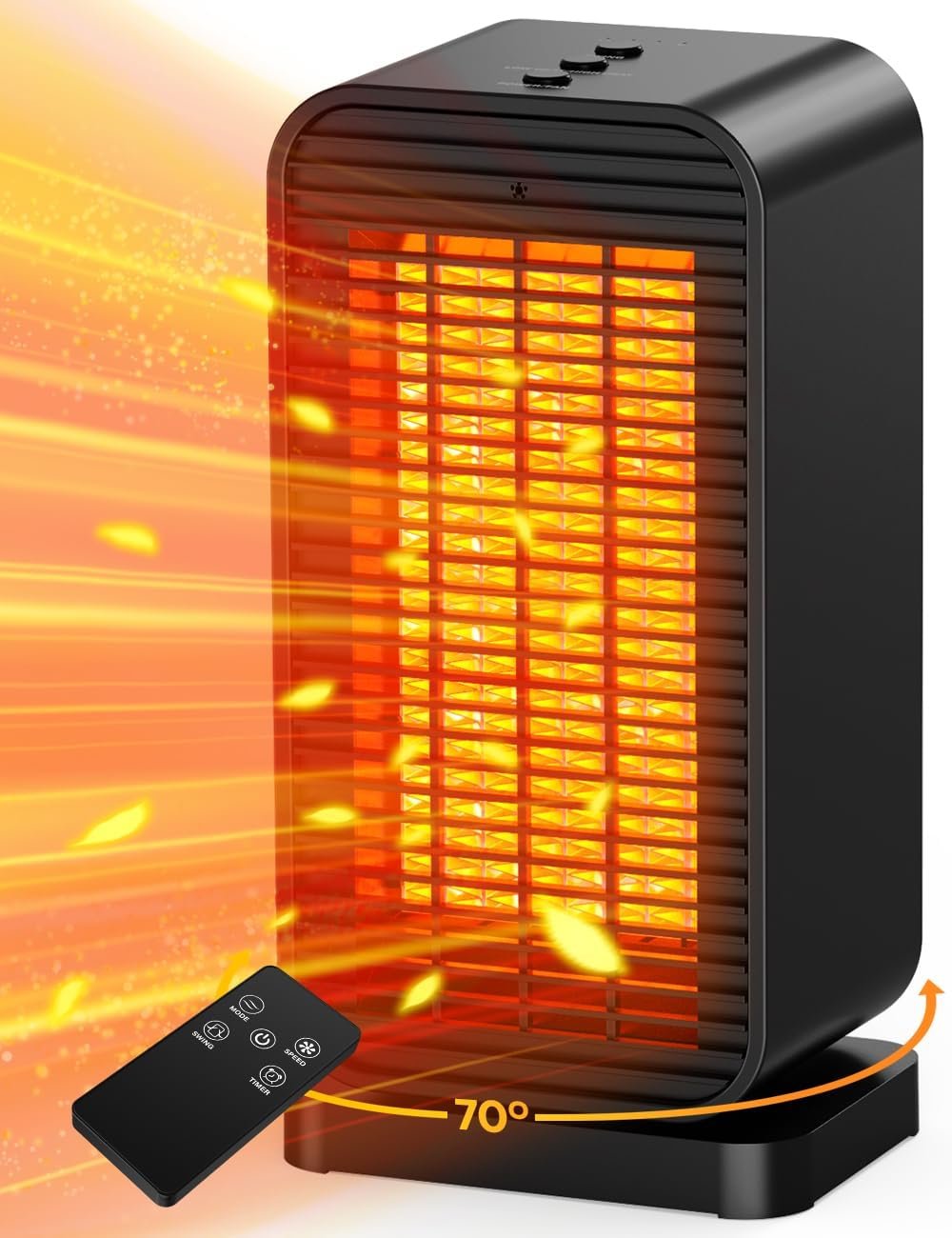 Outdoor Heaters for Patio w/2 Modes&2 Heat Levels, 1S Heating 1200W PTC Ceramic Electric Heater, Overheat&Tip-over Protection, Remote, 70° Swing Space Heater for Indoor Use Large Room Garage