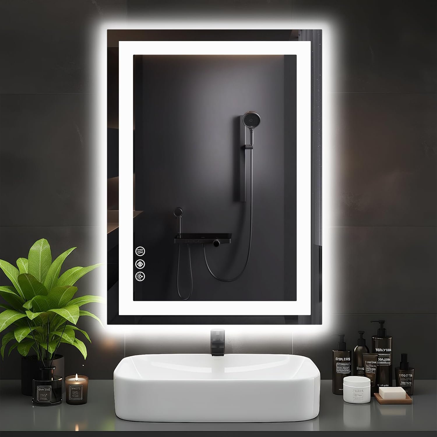 DUMOS 24.1″x32.1″ LED Bathroom Mirror, Smart Anti-Fog Bathroom Vanity Mirror with Front Light & Backlit, 3 Color Temperatures, Dimmable, Memory Function