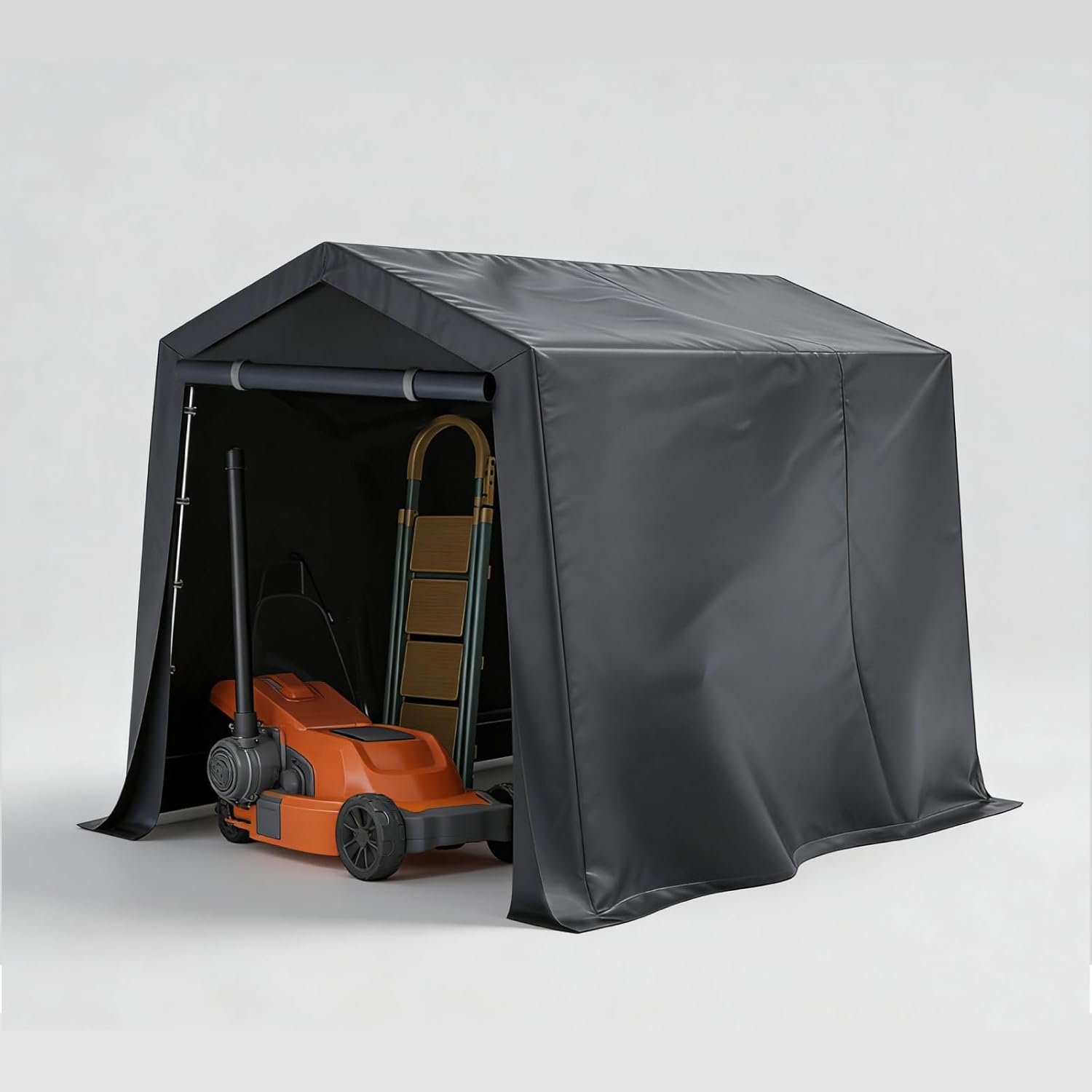 Outdoor Storage Shed Tent with Waterproof Cover, Windproof Portable Carport Garage Shelter with Roll-Up Zipper Door & Vents, UV-Resistant Canopy for Motorcycle, Bike, Lawn Mower, Tools, 5×7.2×5.4ft