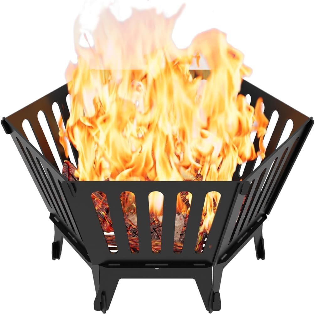22.5 Inch Portable Hexagon Fire Pit with Travel Bag — Smokeless Patented Design Outdoor Wood Burning Fire Pit for Camping, Backyard, Patio, Bonfire, Picnic and BBQ, Vertical Hollow Style