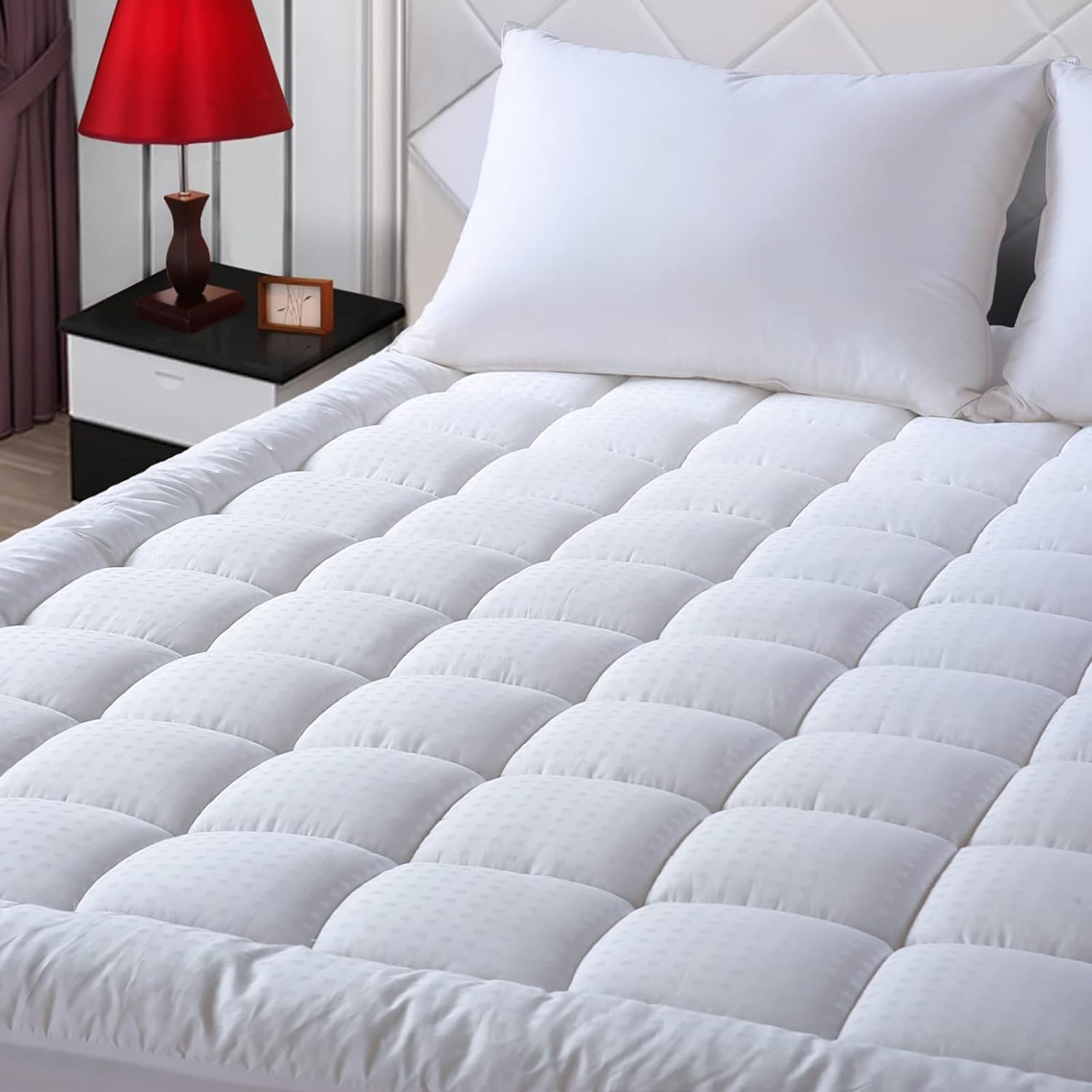 EASELAND King Size Mattress Pad Pillow Top Mattress Cover Quilted Fitted Mattress Protector Cotton 8-21″ Deep Pocket Cooling Topper (78×80 Inches, White)