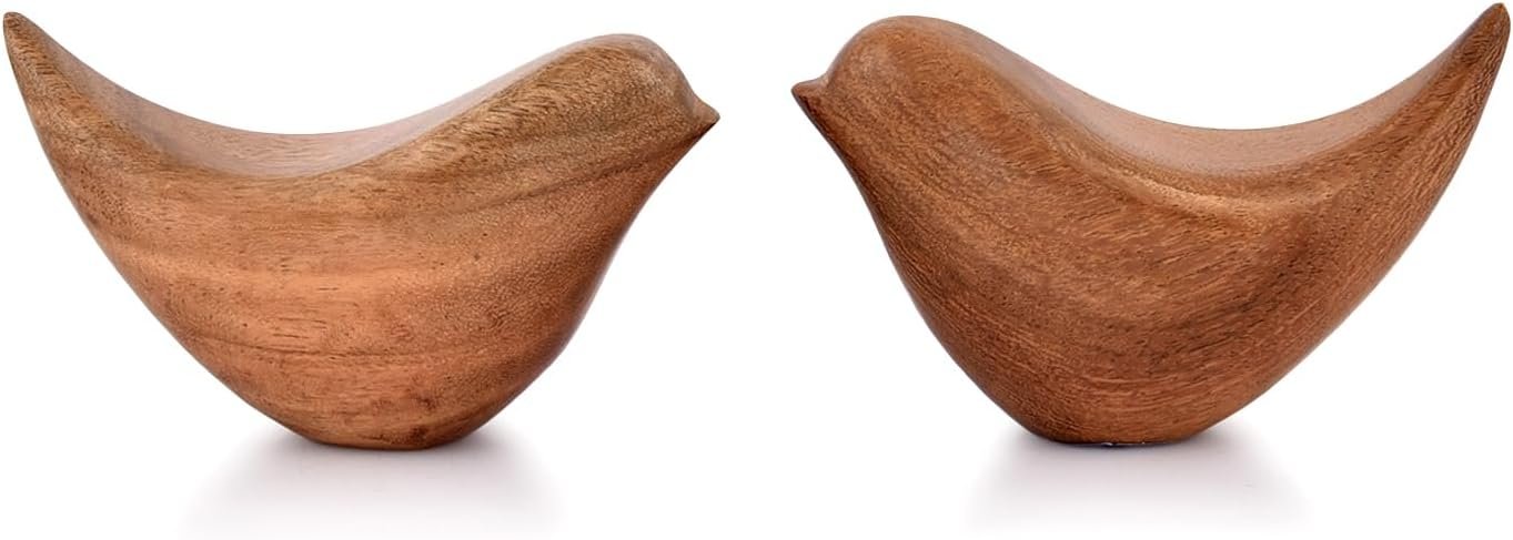 NIRMAN Acacia Wood Bird Statues Set Home Décor Bird Sculpture for Living Room, Bathroom, Office Modern Style Birds Decorative Ornaments (Set of 2) (4.5″ x 2″ x 2.5″)