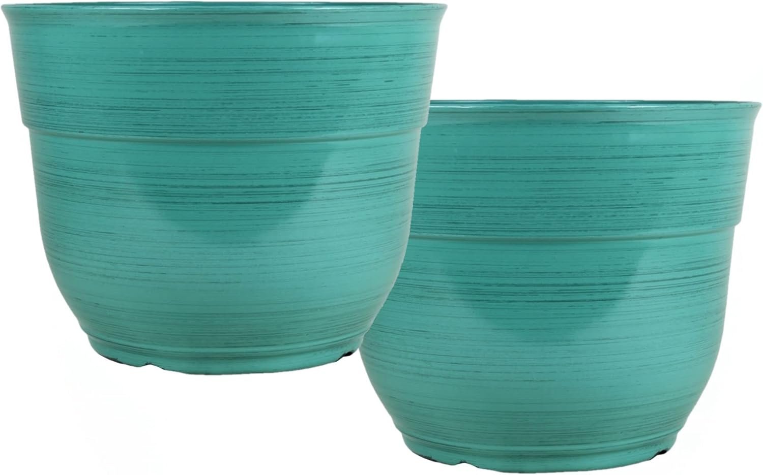 Garden Elements Indoor/Outdoor Glazed Brushed Happy Plastic Planter, Large, Dark Aqua, 15″ (Pack of 2)