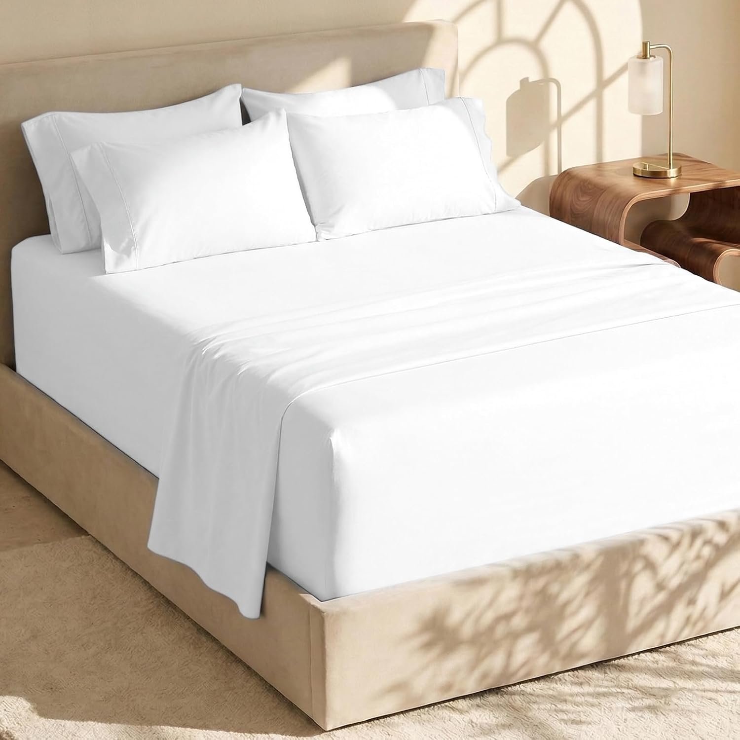 Hearth & Harbor Extra Deep Pocket Queen Sheets Sets – Fits Mattress 18-24 Inches Deep – Extra Deep Pocket Sheets – 6 Piece Queen Size – White