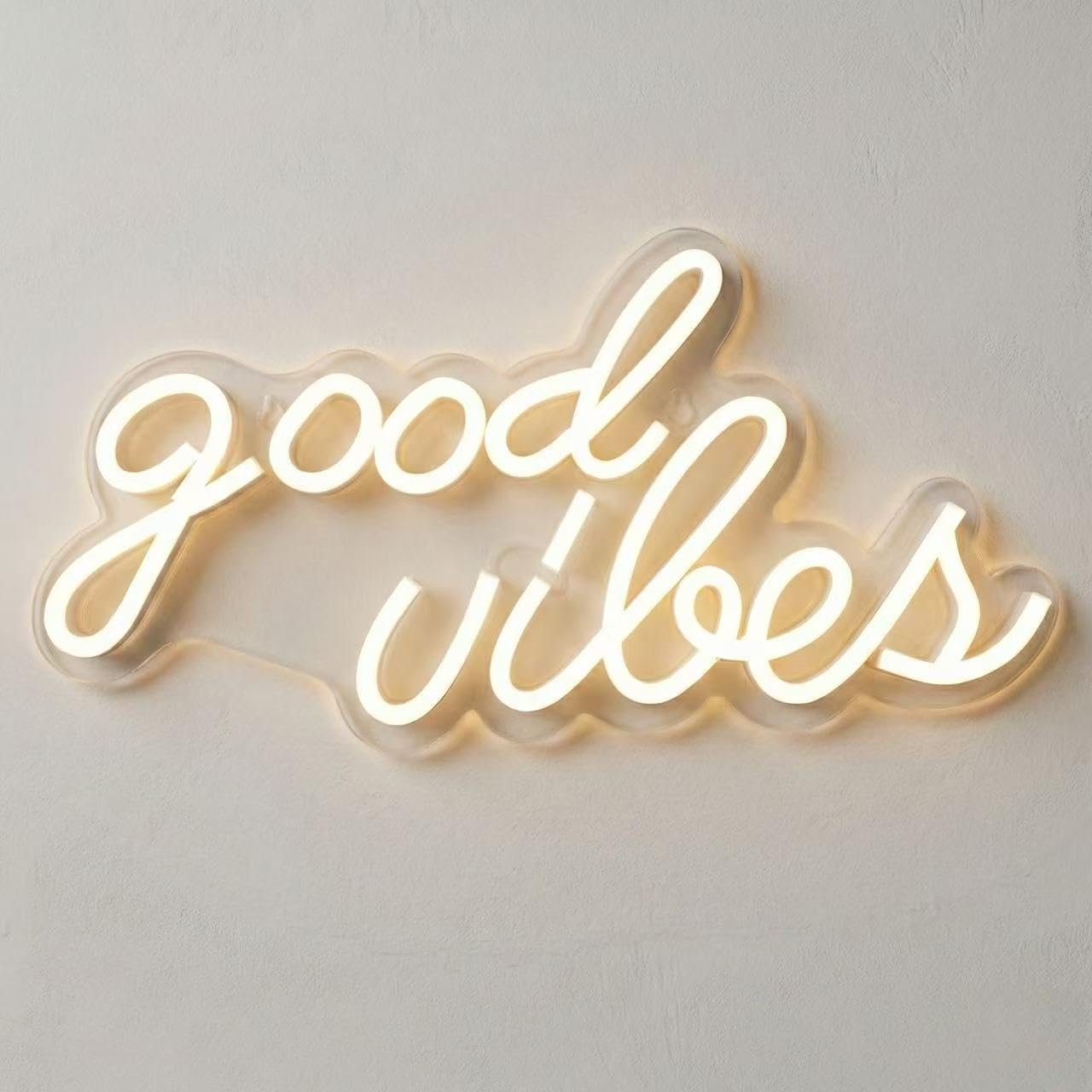DECANIT Good Vibes Neon Sign Warm White, Boho LED Light for Wall Decor, Living Room, Wedding, Engagement Party, USB Powered 3D Art Holiday Gift, 16.1×8.3 Inch
