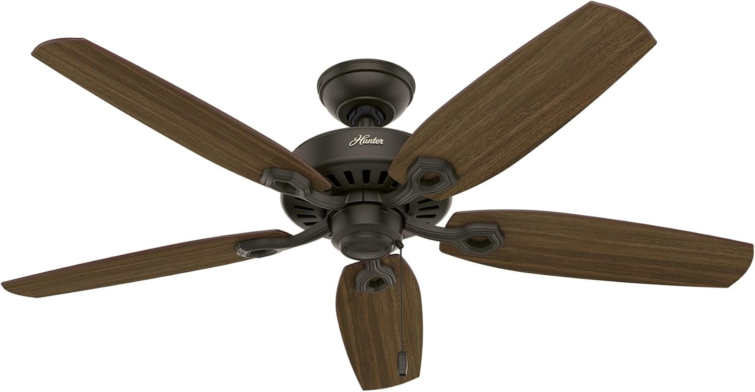 Hunter 52 inch Indoor Ceiling Fan No Light with Pull Chain – Bronze Ceiling Fan without Light, Standard Mount, 5 Blades, For Bedroom, Living Room, or Kitchen – Builder Elite 53242, New Bronze