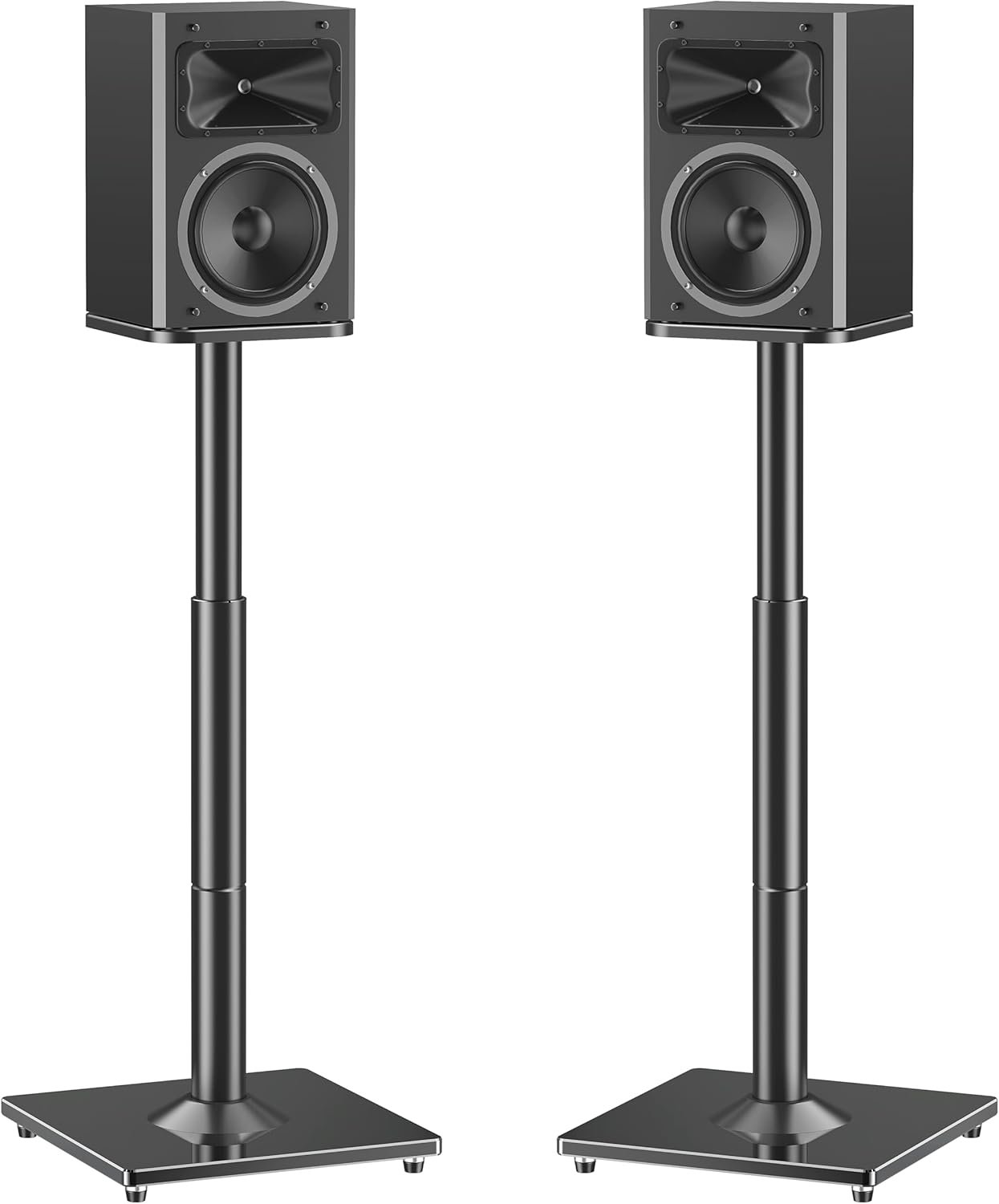 MOUNTUP Universal Speaker Stands Pair, 28.3″ to 37.4″ Height Adjustable Floor Speaker Stands, Holds Bookshelf & Large Satellite Studio Speakers, Cable Concealing, 22LBS Capacity, 9.8″ Plate, Black