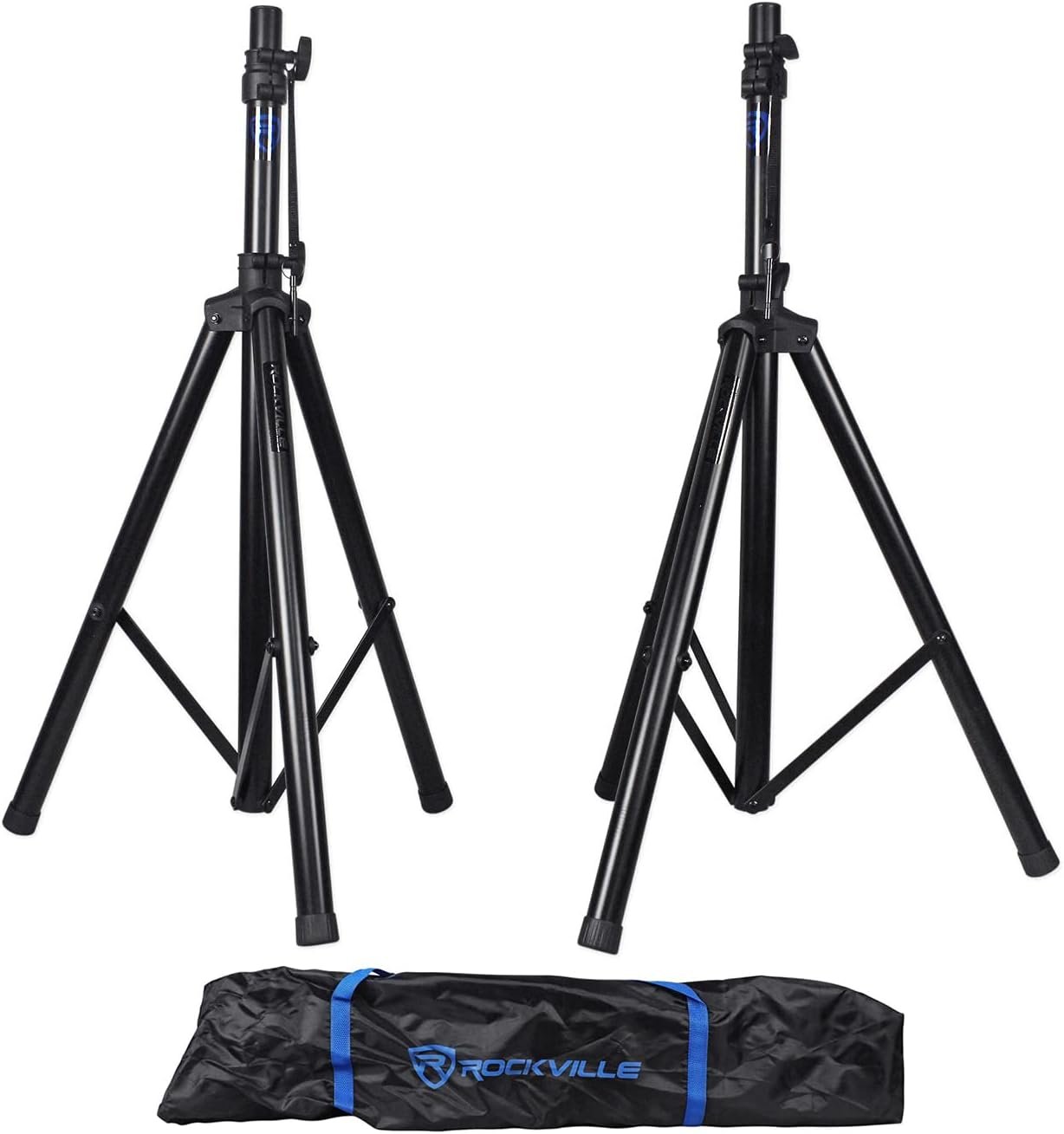 Rockville RVES1 Pair Tripod DJ PA Speaker Stands with Carry Bag, 100 lbs Capacity, Adjustable Height to 71″, Steel Construction, for Events & Performances