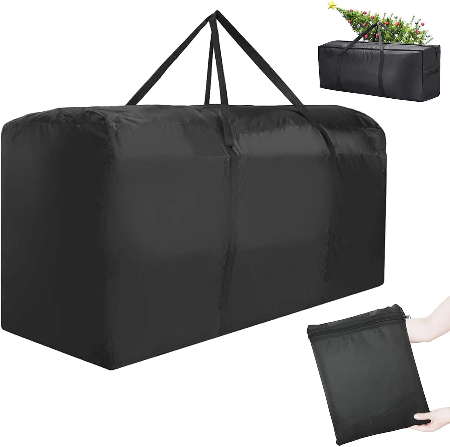 Outdoor Cushion Storage Bag, Waterproof Extra-Large Black Outdoor Patio Cushion Storage Bag with Zipper & Padded Handle for Patio Furniture Christmas Tree, 68in L x 30in W x 20in H (1 Pack)