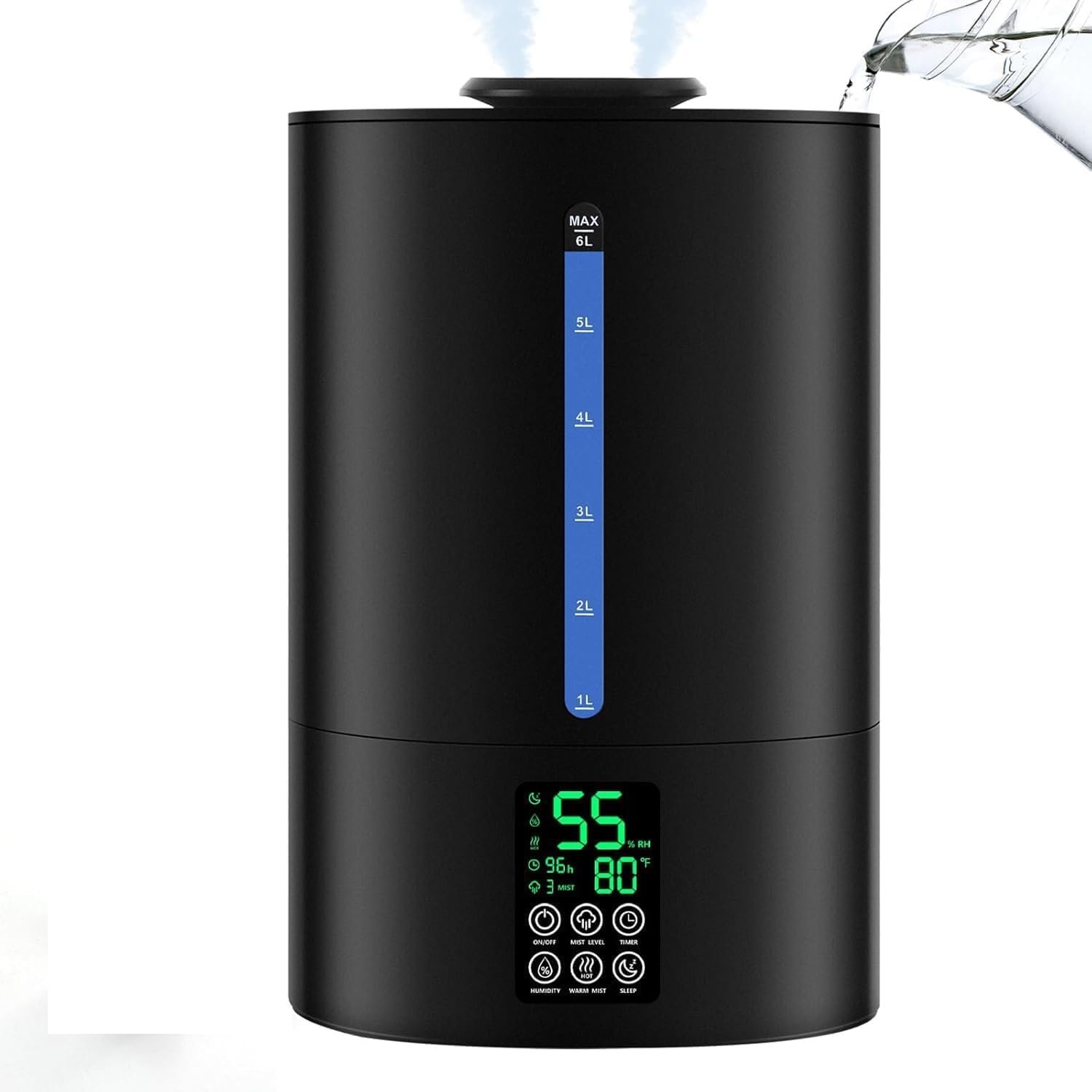 Coolfiqu 6L Humidifiers for Bedroom Large Room Home,Cool and Warm Humidifier for Baby and Plants Hot Mist Top Fill Desk Humidifiers Oil Diffuser,Quiet,Adjustable Mist,360°Nozzle-Black(2026 Upgraded)