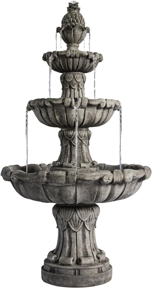 XBrand Large Outdoor Electric Bird Bath Fountain 58.3″, 3-Tier Garden Water Fountain with Pump, Classic Leaf Design, Resin Floor Fountain for Yard, Lawn, Patio & Porch