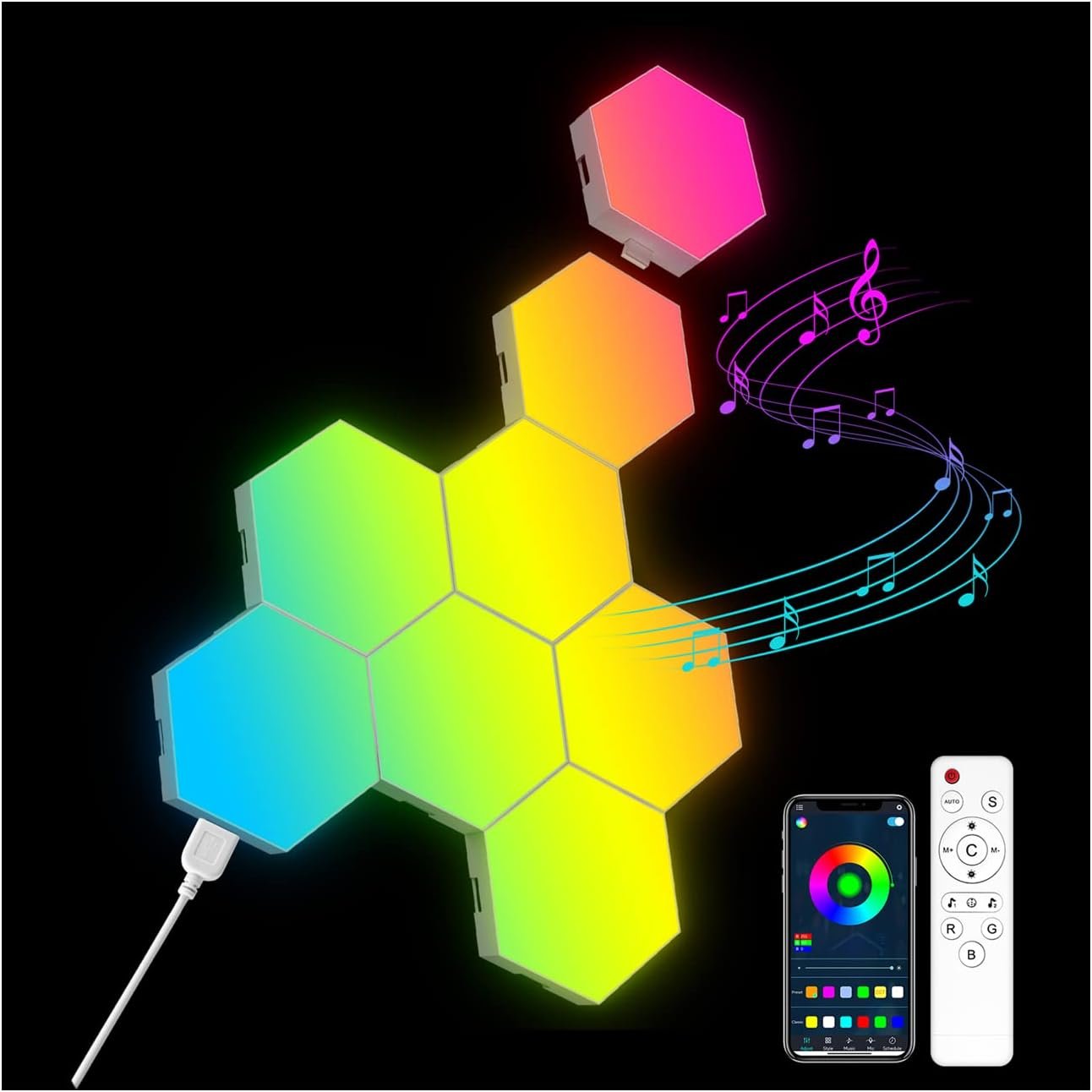 OJQ 8 Pack Hexagon Lights Wall RGB Panel – Hexagonal Led Lights Room Decor Wall Lights Gifts for Men/Women Honeycomb Shape Panels Hexagon Gaming Led Lights for Bedroom Children