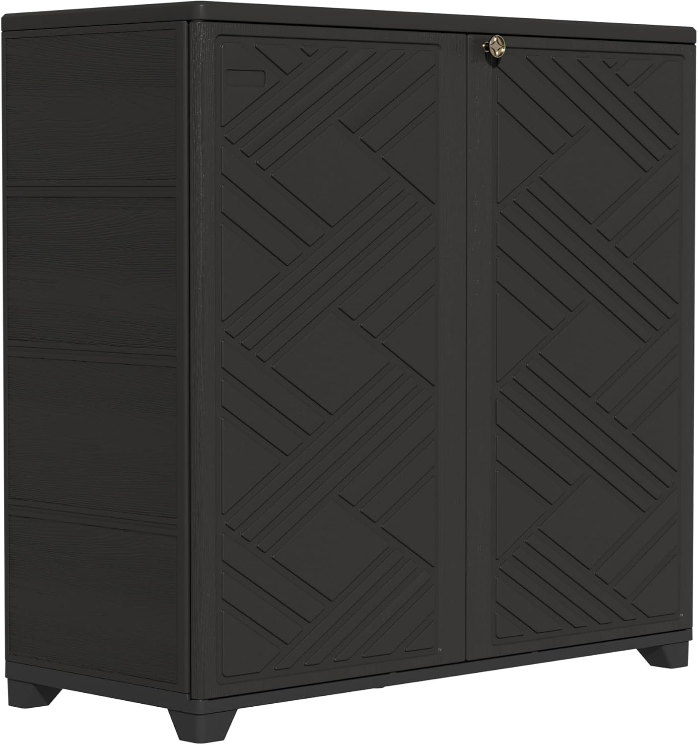 ZZM Indoor/Outdoor Storage Cabinet Waterproof, 34″x15″x34″ Plastic Outdoor Storage Box for Garden Balcony Bathroom, All Weather Outdoor Storage Clearance, DIY Usage, with 1 Shelf (Black)