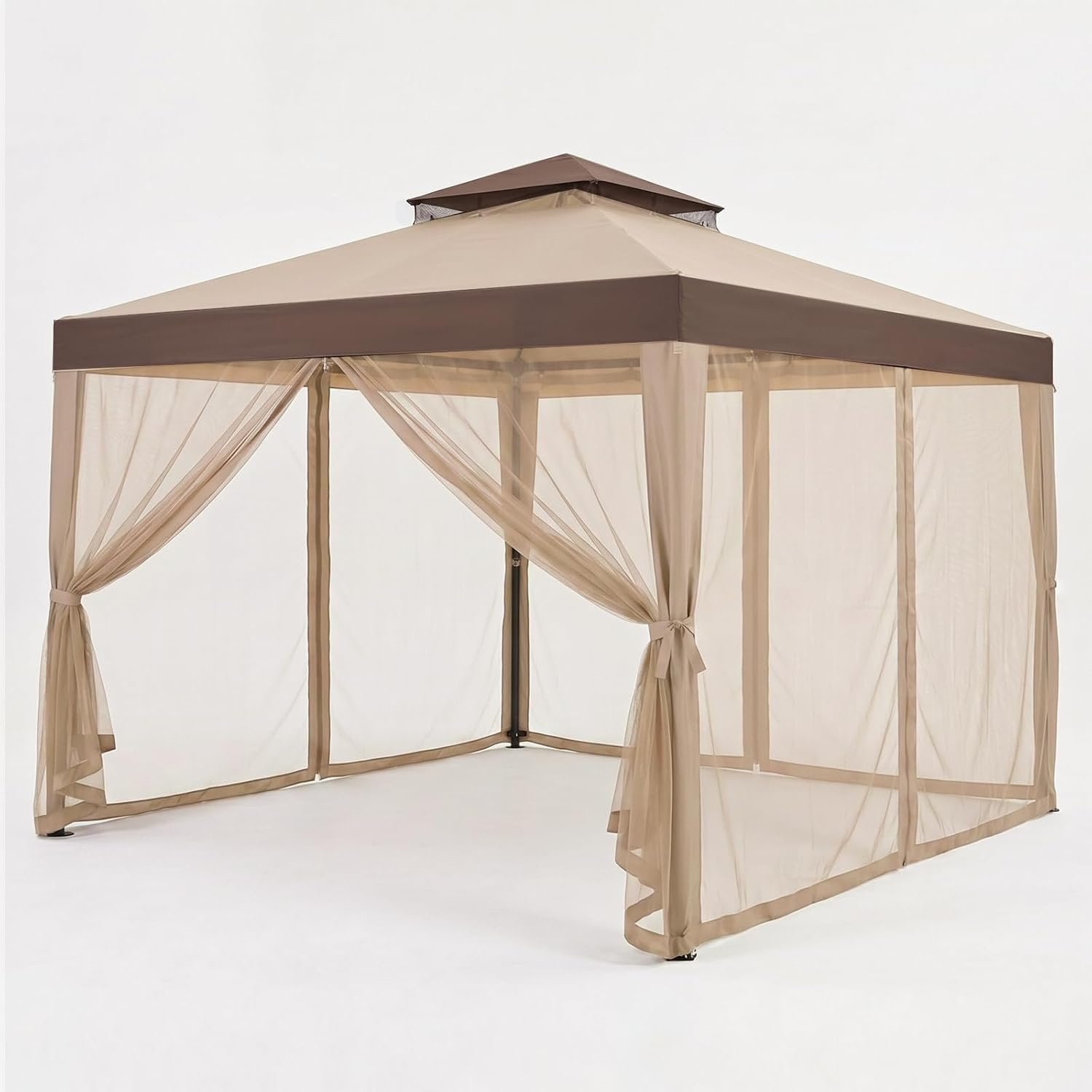 10×10 Canopy Tent with Mosquito Netting, Outdoor Screen Tent, Gazebo Shelter for Sun Shade for Patio, Backyard, Camping and Party Events (Beige)