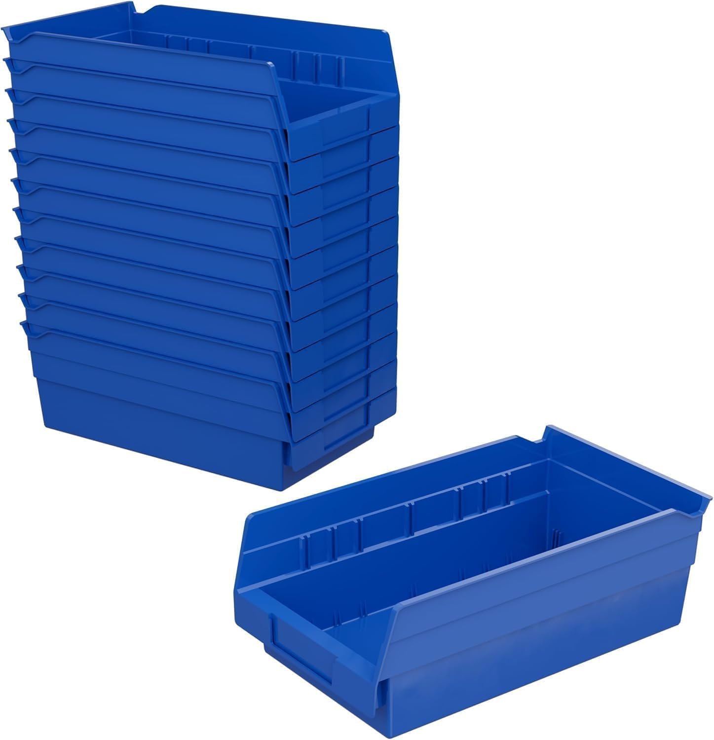 Akro-Mils 30130 Plastic Shelf Bins, Heavy Duty Storage Bins for Garage, Closet, and Drawer Organization, 12″ x 6-1/2″ x 4″, Blue, 12-Pack