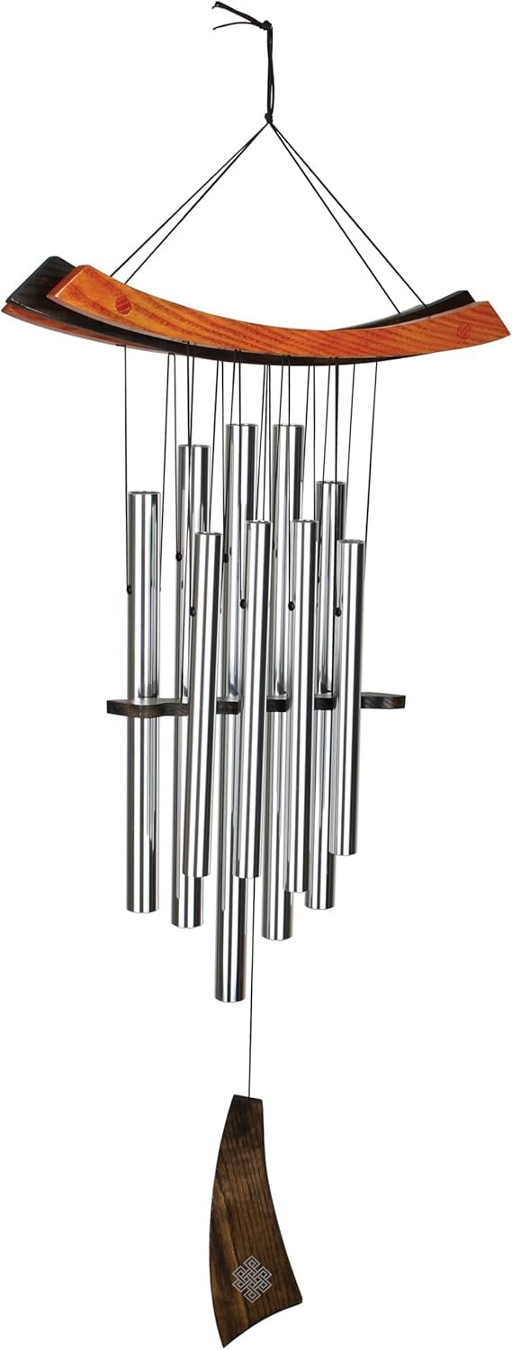 Woodstock Chimes Eastern Energy Healing Wind Chime for Outside 34″ Medium Silver,Harmonic Light Sound, Outdoor Decor for Patio, Porch, Garden HC