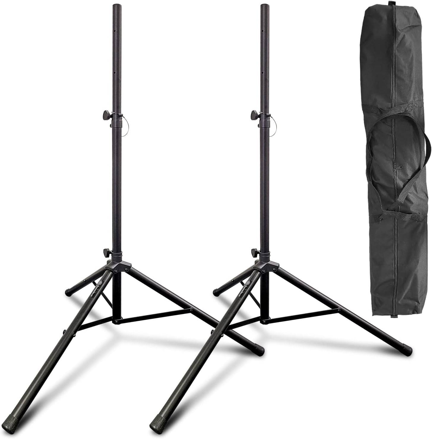 Heavy-Duty DJ Tripod Stands (Pair) with Bag by AxcessAbles| Adjustable Height 42” to 72″ PA Speaker Stands| 80lb Portable PA Stands Compatible with Powered Speakers (SSB-101)
