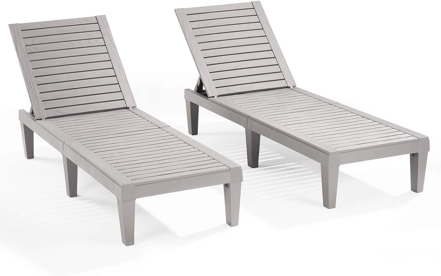 Nestl Patio Chairs – Grey Chaise Lounge Chair Outdoor, 5-Position Adjustable Sun Tanning Chair, Waterproof Pool Lounge Chairs Set of 2, Reclining Lawn Chair, Lightweight Outdoor Lounge Chairs