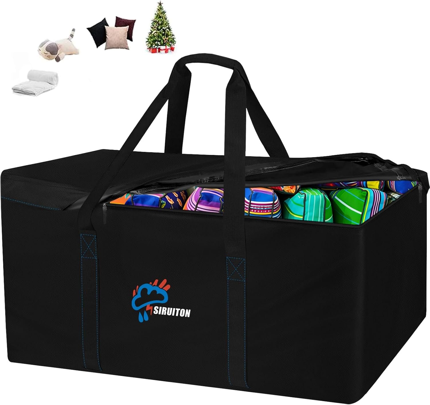 SIRUITON 69”L x 29.5”W x 21.6”H Outdoor Cushion Storage Bag,Patio Furniture Cushion Storage Bag,Heavy Duty 600D Oxford Garden Cushion Storage Covers, 9FT Waterproof Christmas Tree Storage Bags.
