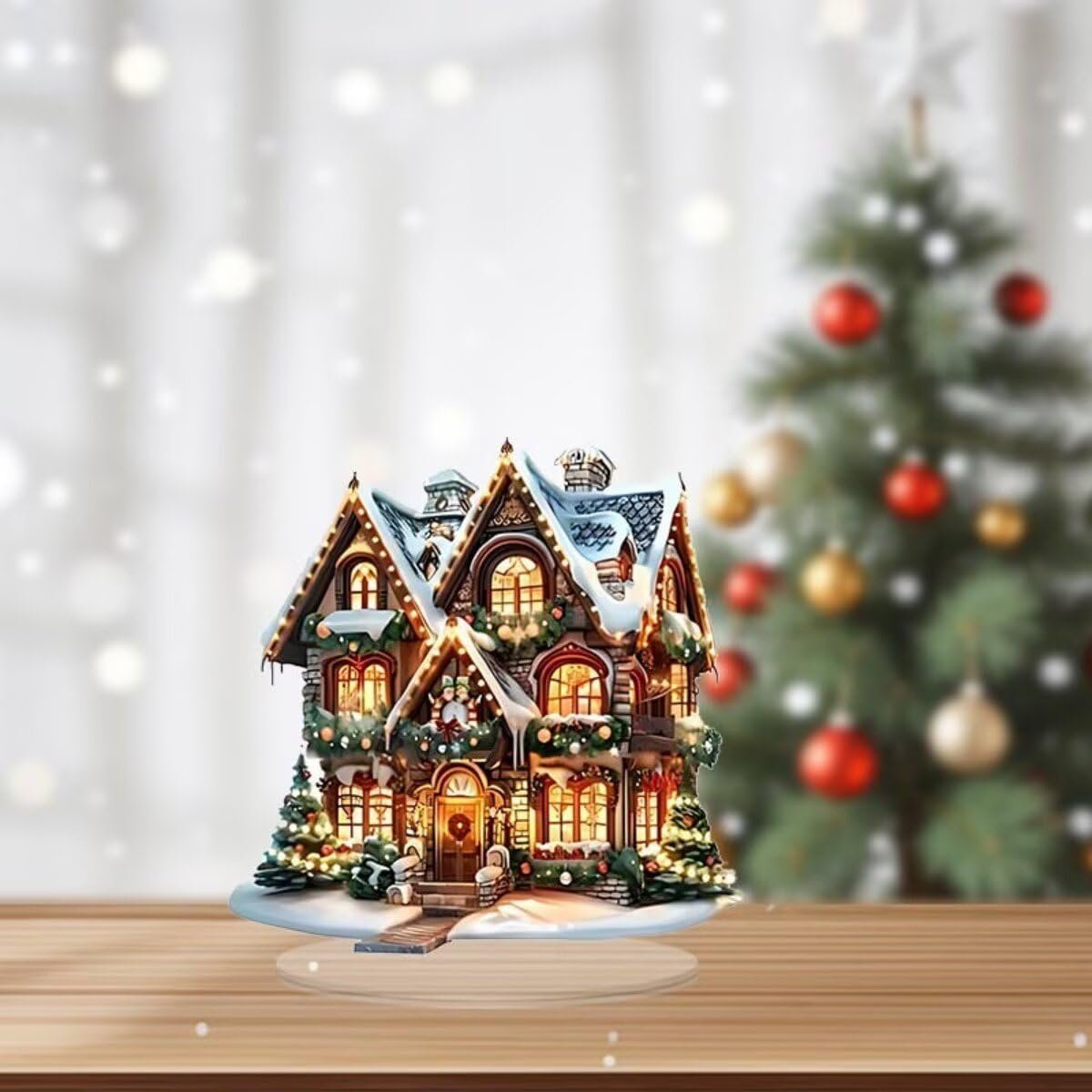 Christmas Snowhouse Acrylic Desktop Decoration, Suitable for Home Décor in Living Room or Office. Idea Gift Choice: Halloween, Christmas, Birthday, Anniversary, Valentine’s Day, Celebrations