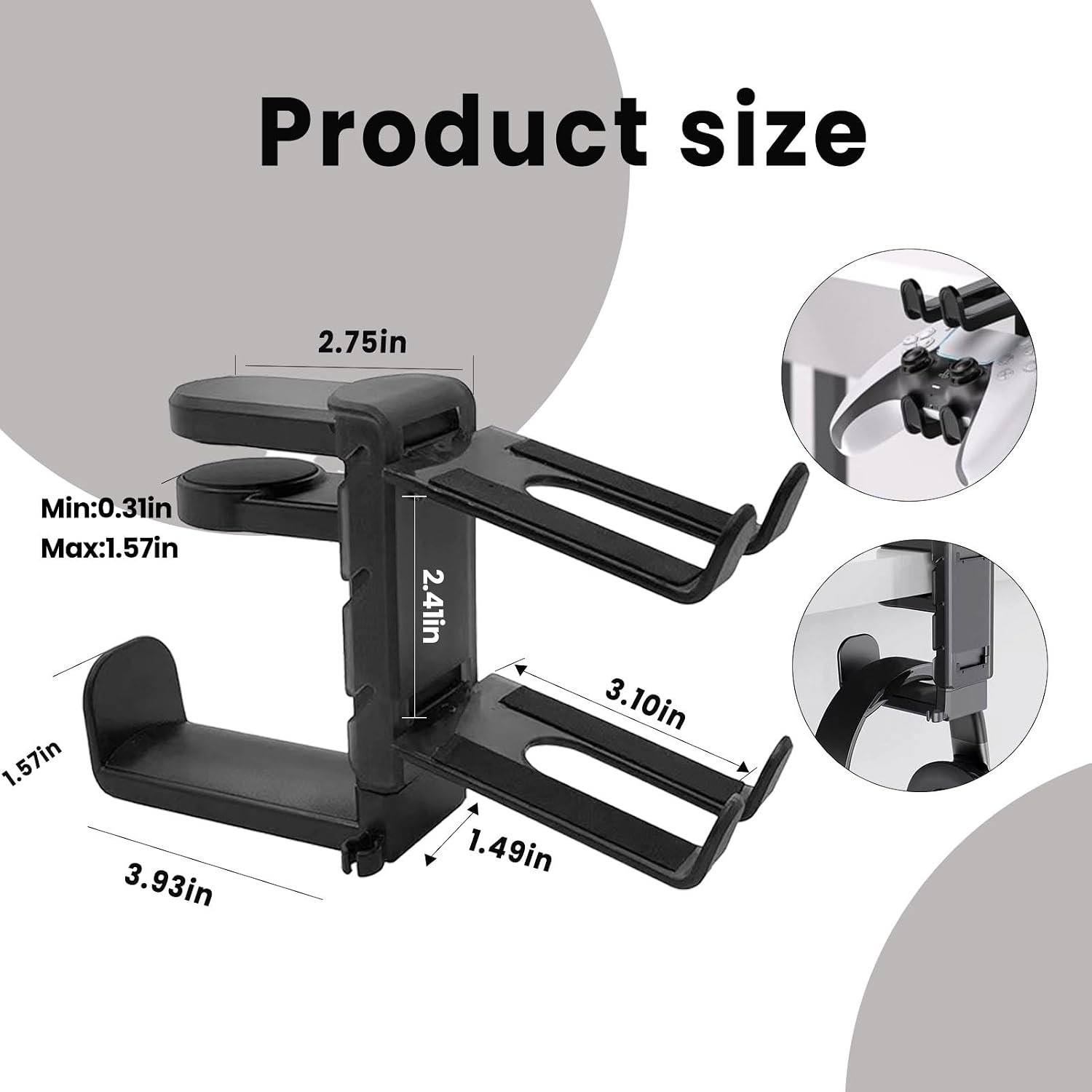 Rotating Headphone Stand with 360° Swivel – Adjustable Clamp-on Under Desk Headset Holder, Universal Gaming & Office Headphone Hanger (White)