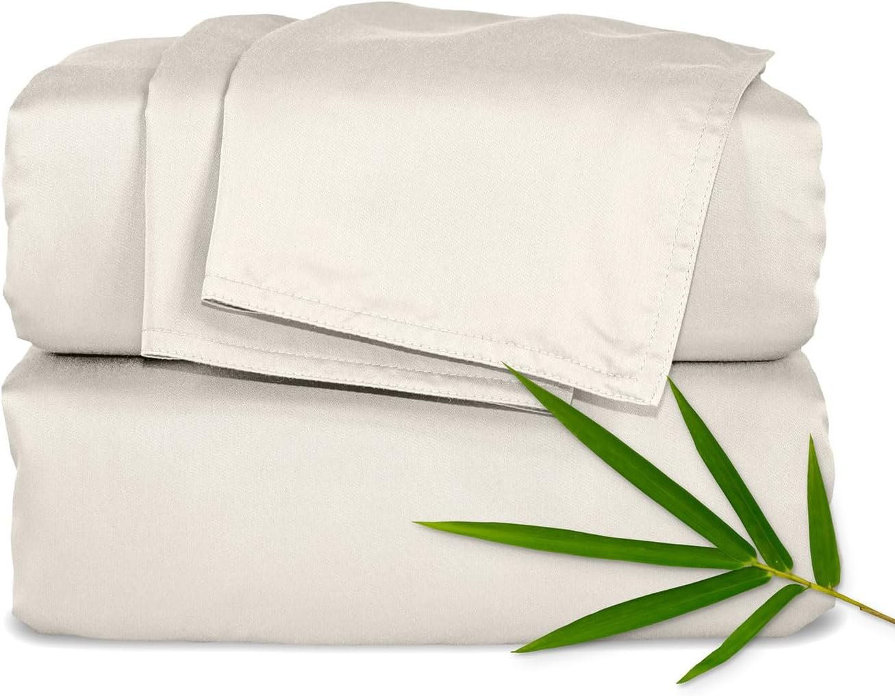 Pure Bamboo King Sheets, Genuine 100% Organic Viscose Derived from Bamboo Bed Sheet Set, Luxuriously Soft & Cooling, Double Stitching, 2 Year Quality Promise (King, Creme)