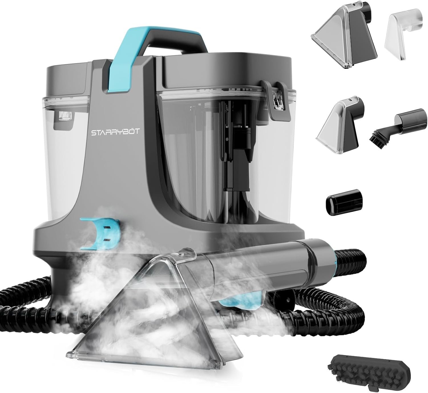 Starrybot Portable Carpet Cleaner Machine with Steam and Heating Techology,18Kpa Powerful Suction with Versatile Tools for Pets, Couch,Spot Cleaner for Stairs/Furniture/Rug(Gray)(AC0205)