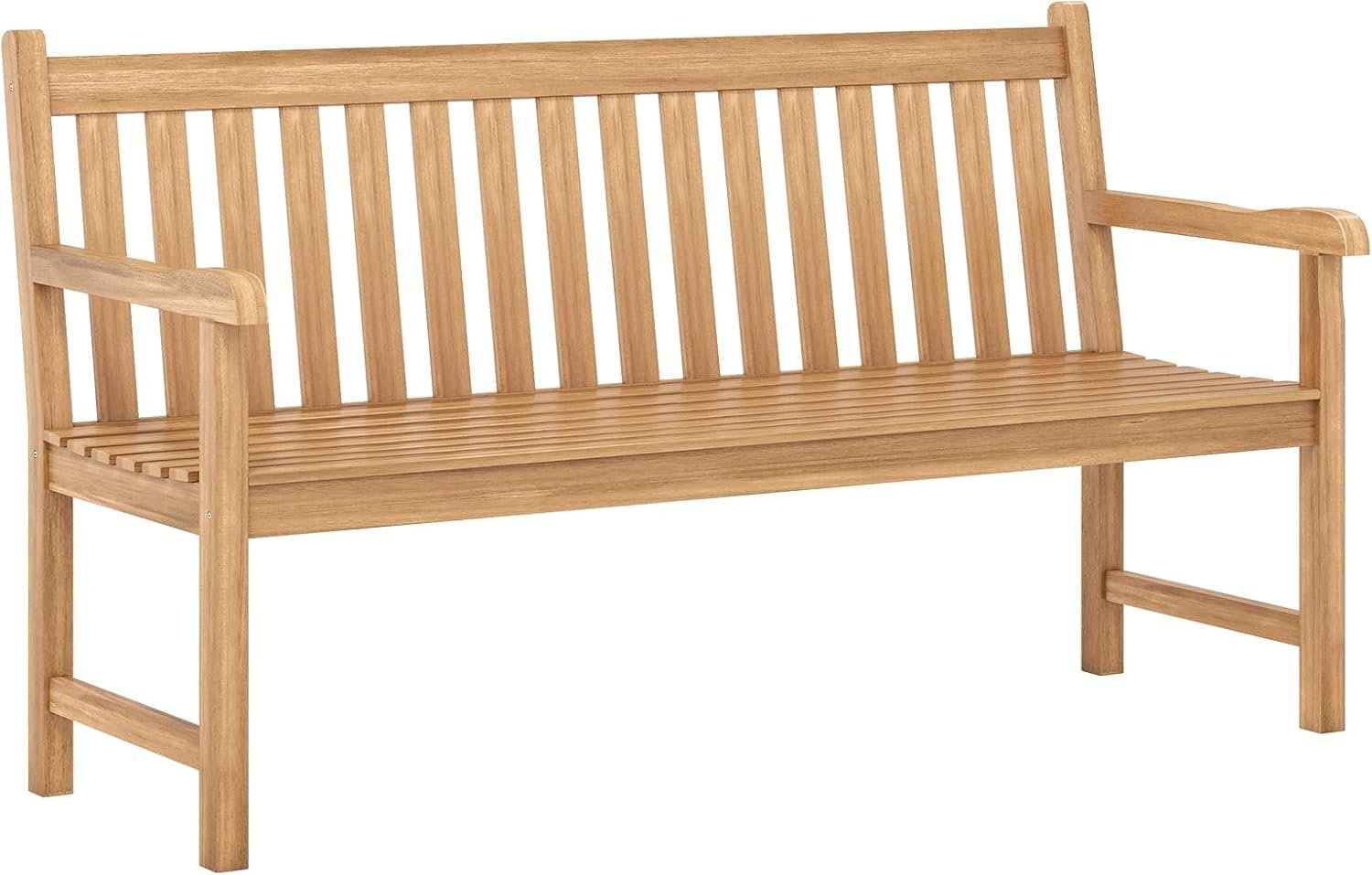 Tangkula 62″ Teak Wood Outdoor Bench, 3-Seat Solid Wood Garden Patio Bench with Armrests and Backrest, Wooden Outside Porch Bench Seating Furniture for Backyard, Balcony and Park (62″)