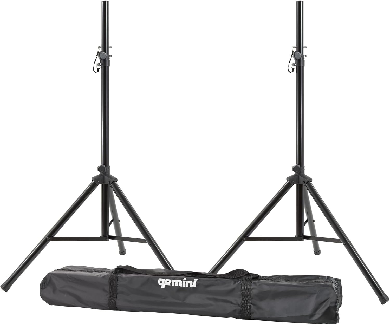Gemini Sound ST-Pack Heavy Duty Professional Audio Universal DJ Fold-Out Telescoping Tripod Steel Speaker Stands (Set of 2), Up to 80″ Inches Tall, 200lb Weight Capacity with Carry Bag Included,Black