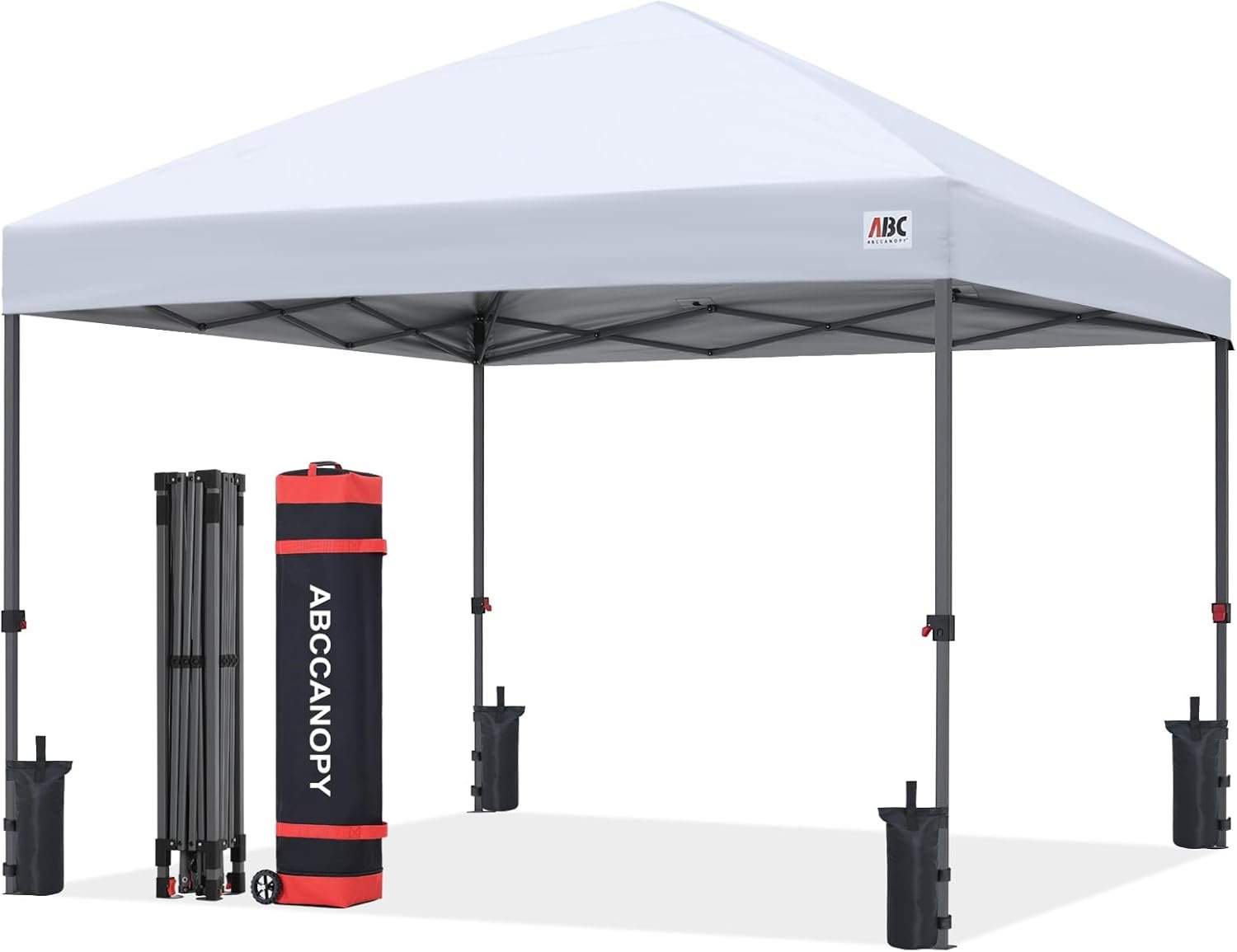 ABCCANOPY 10×10 Pop Up Canopy Tent, Easy Setup Instant Shelter with Wheeled Bag, Heavy Duty Outdoor Canopy for Beach, Market, Backyard, UV Protection, Outdoor Weather Protection (White, 10×10)